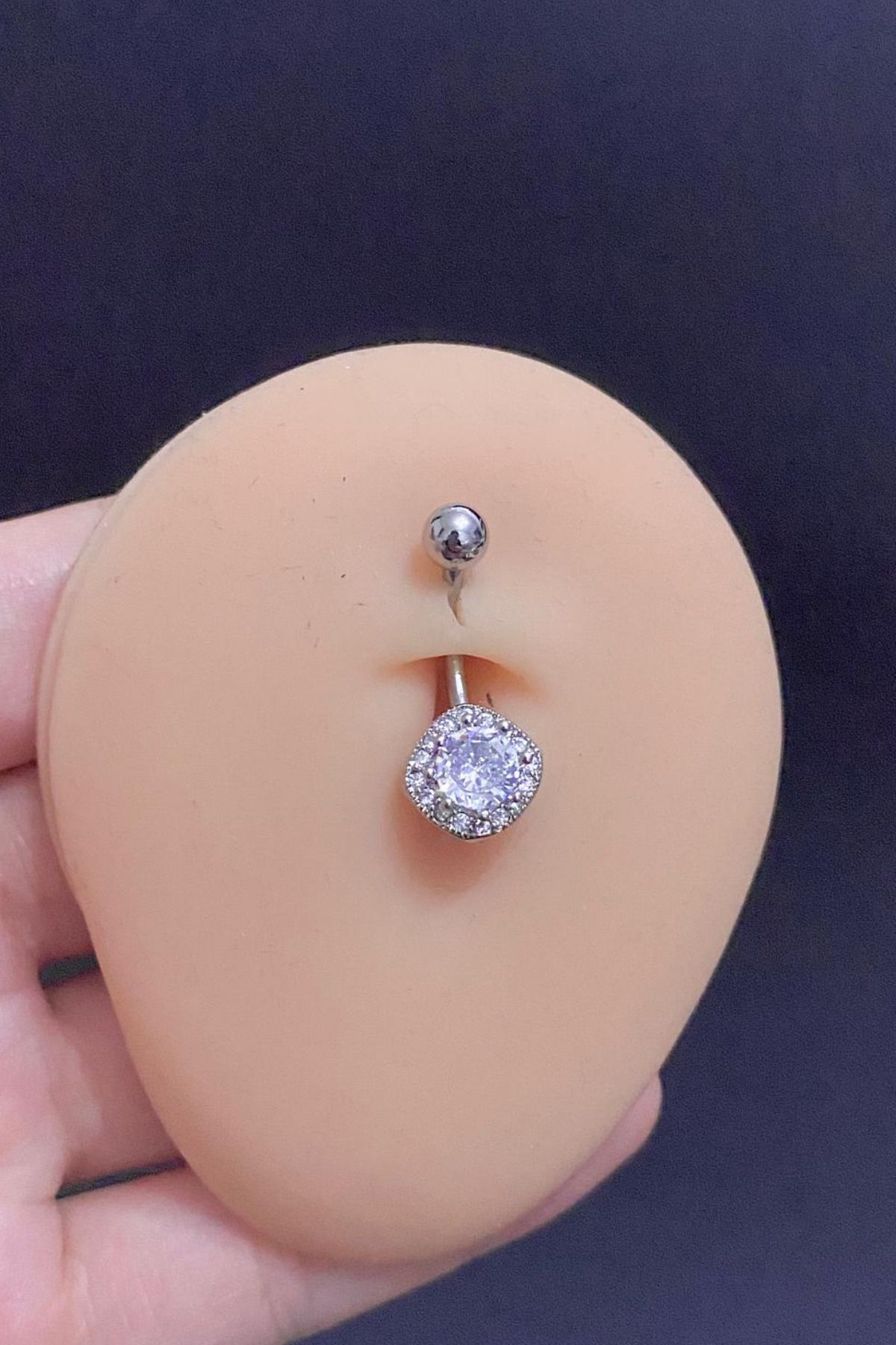 Blisse Piercing Kadın Gümüş Zirkon Taşlı Çelik Göbek Piercing
