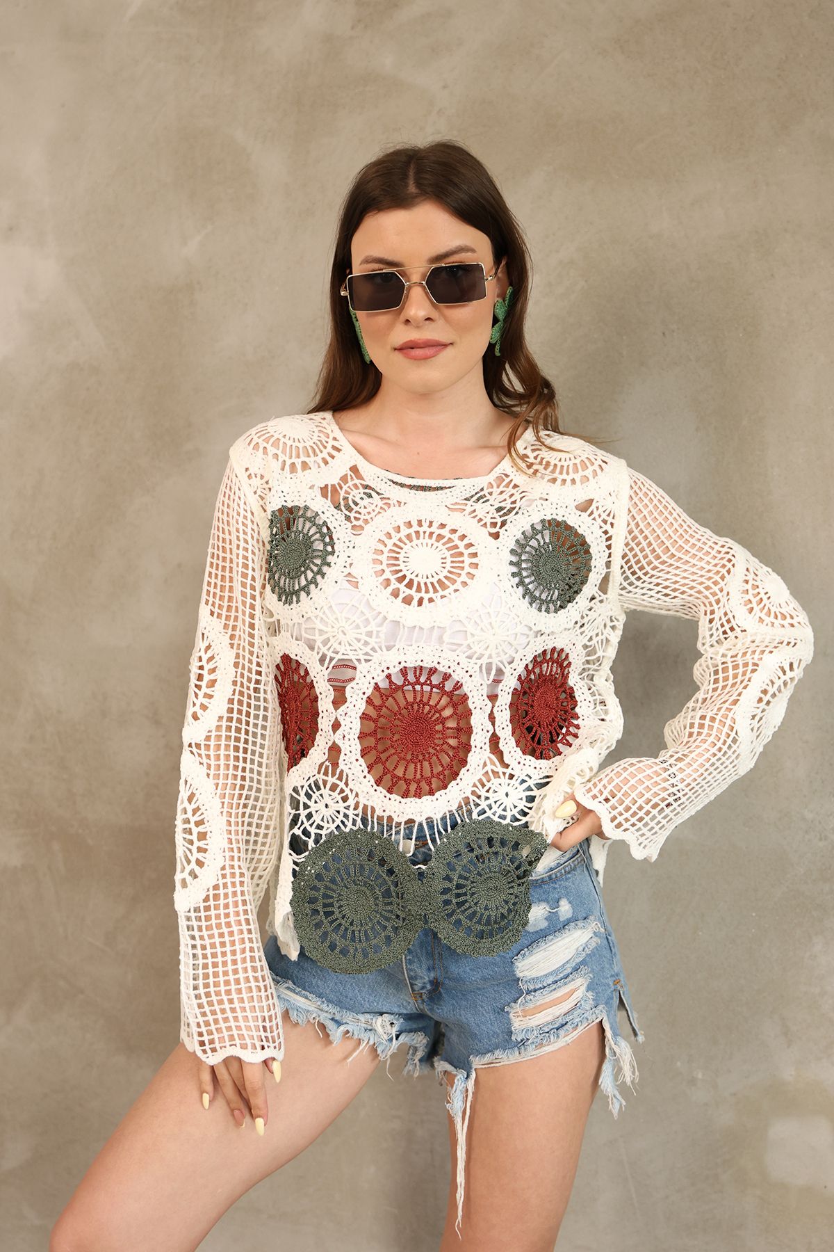 DM DİLAN MODA KADIN TIĞ İŞİ DANTEL BLUZ