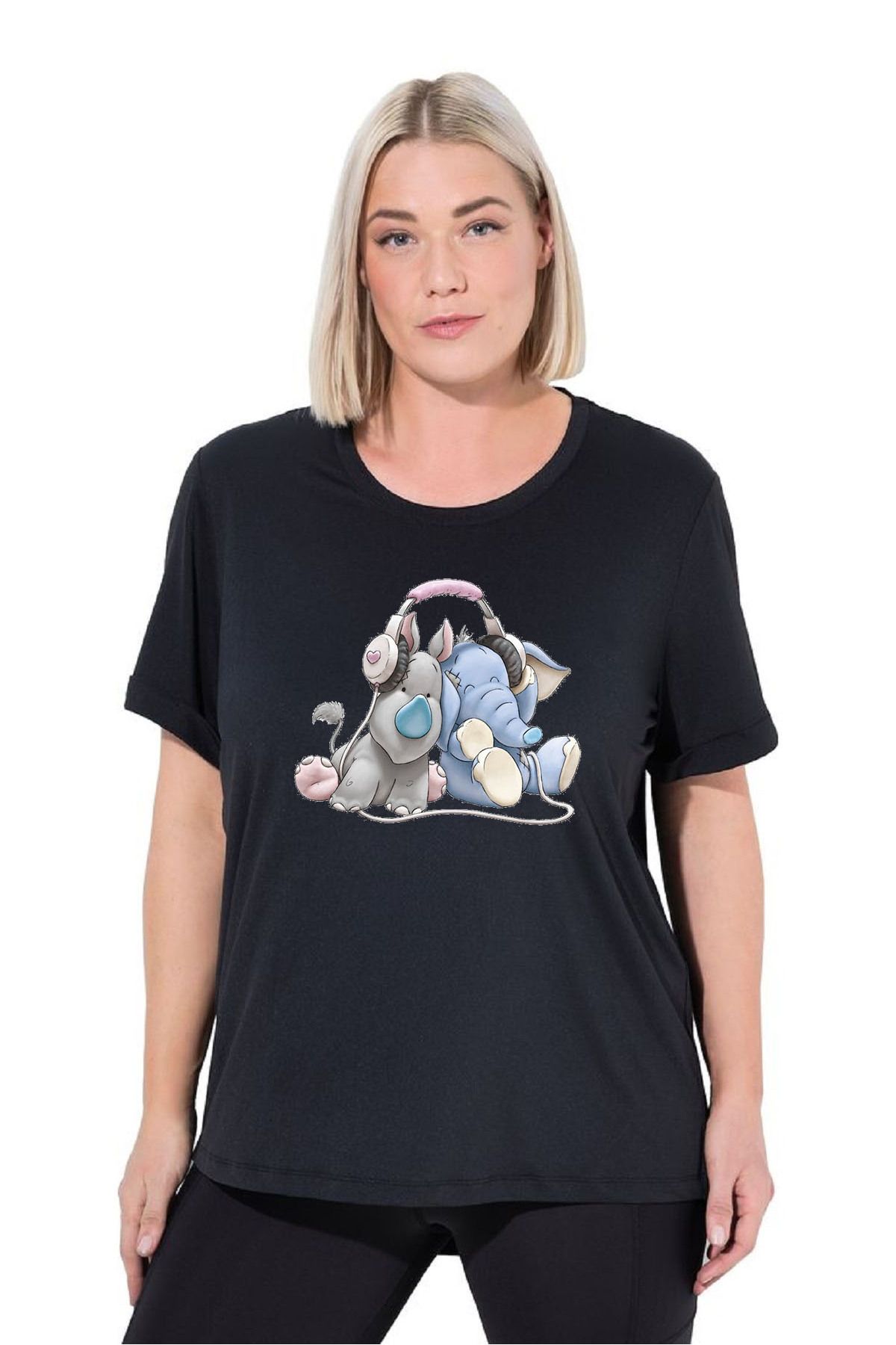 makiteks Baskılı Kadın Unisex Oversize Bisiklet Yaka Baskılı T-shirt Siyah Tişört