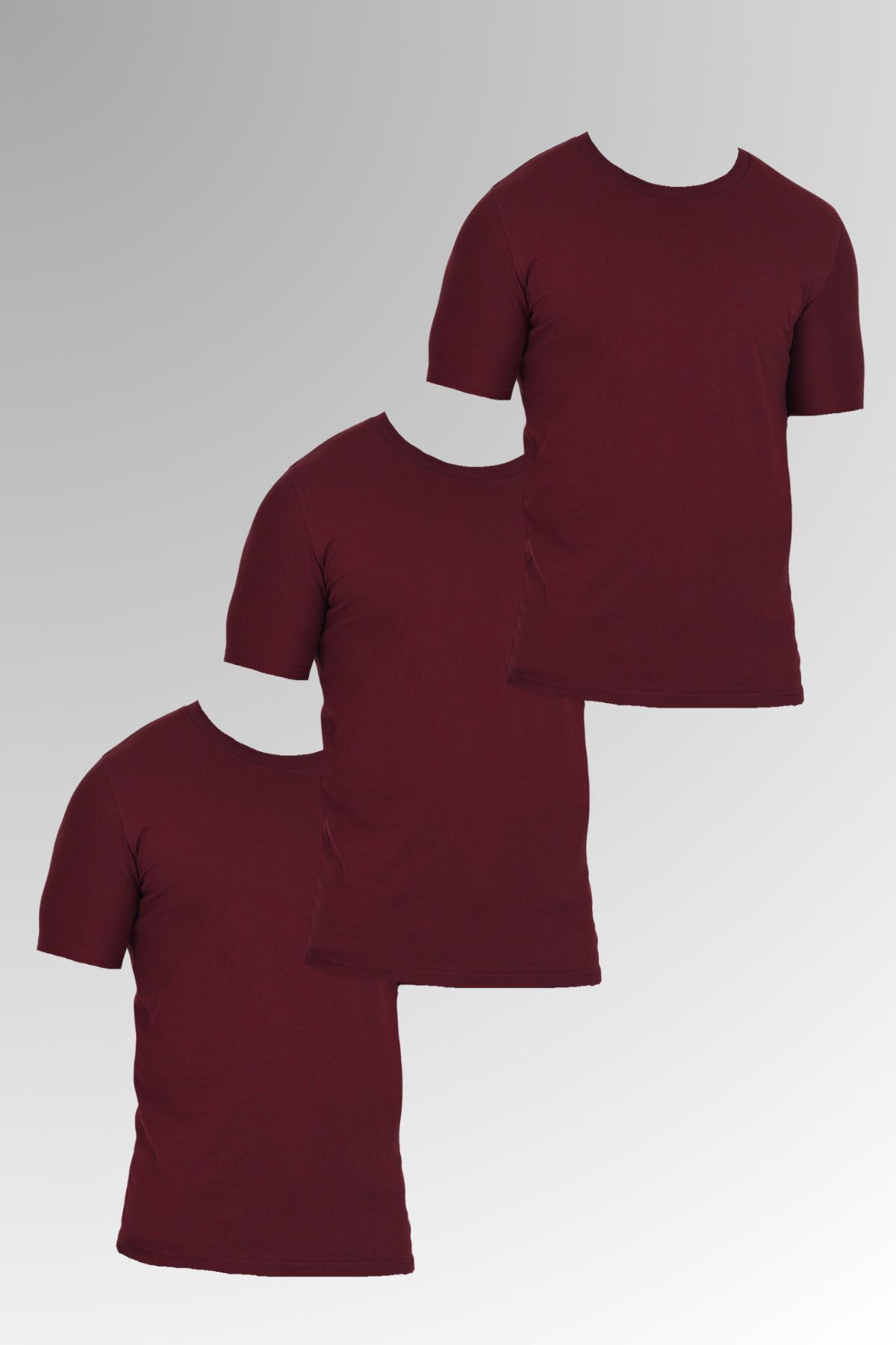 DAMGA JEANS Erkek Pamuklu Bisiklet Yaka Kısa Kollu Dar Yazlık 3 Lü Basic Bordo Tişört Paketi