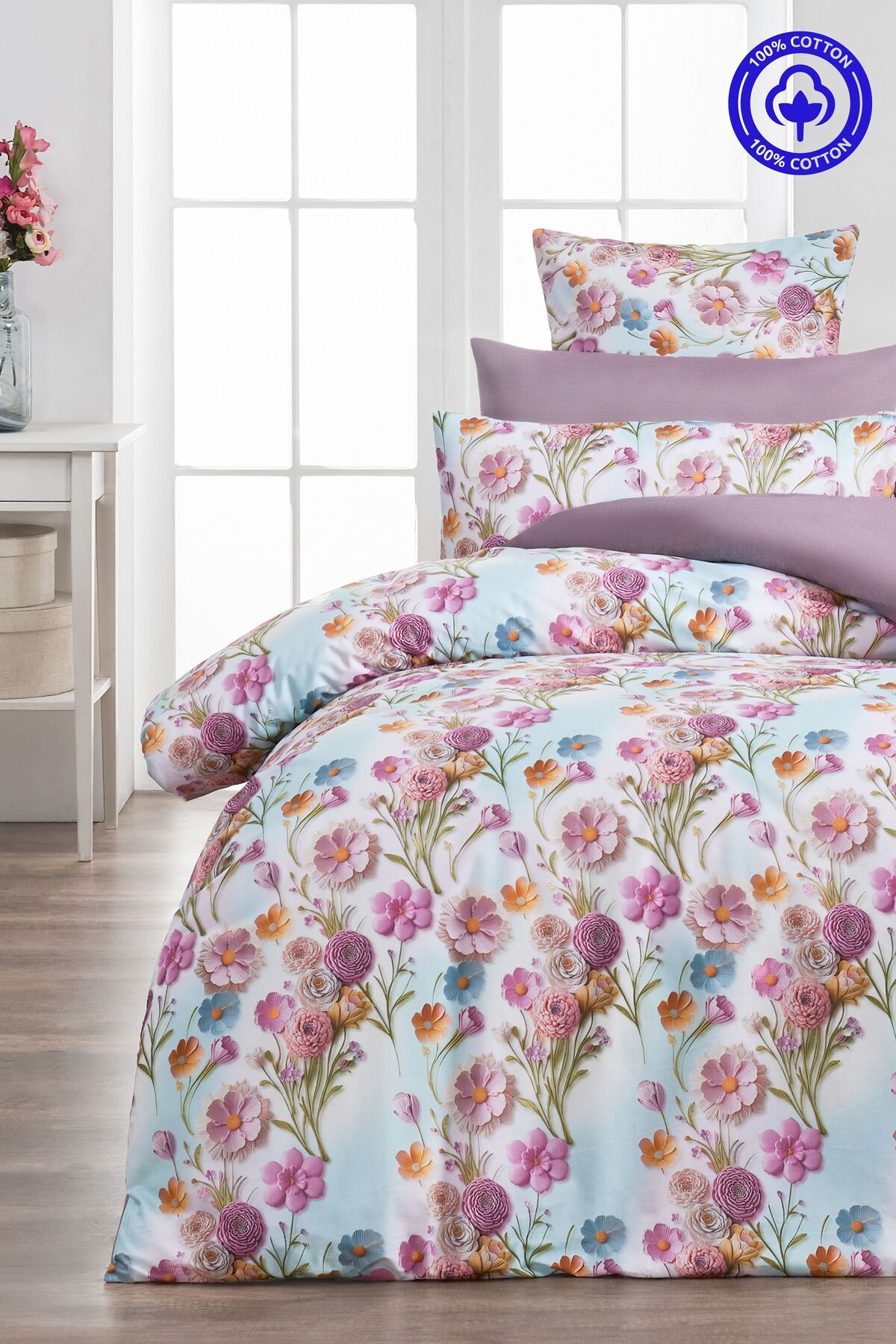 Sheri Home 3D Bahar Tek Kişilik 1 Adet Nevresim (YORGAN KILIFI)160 Cm X 220 CmFlowersbejmalzeme: %100 Pamuk.