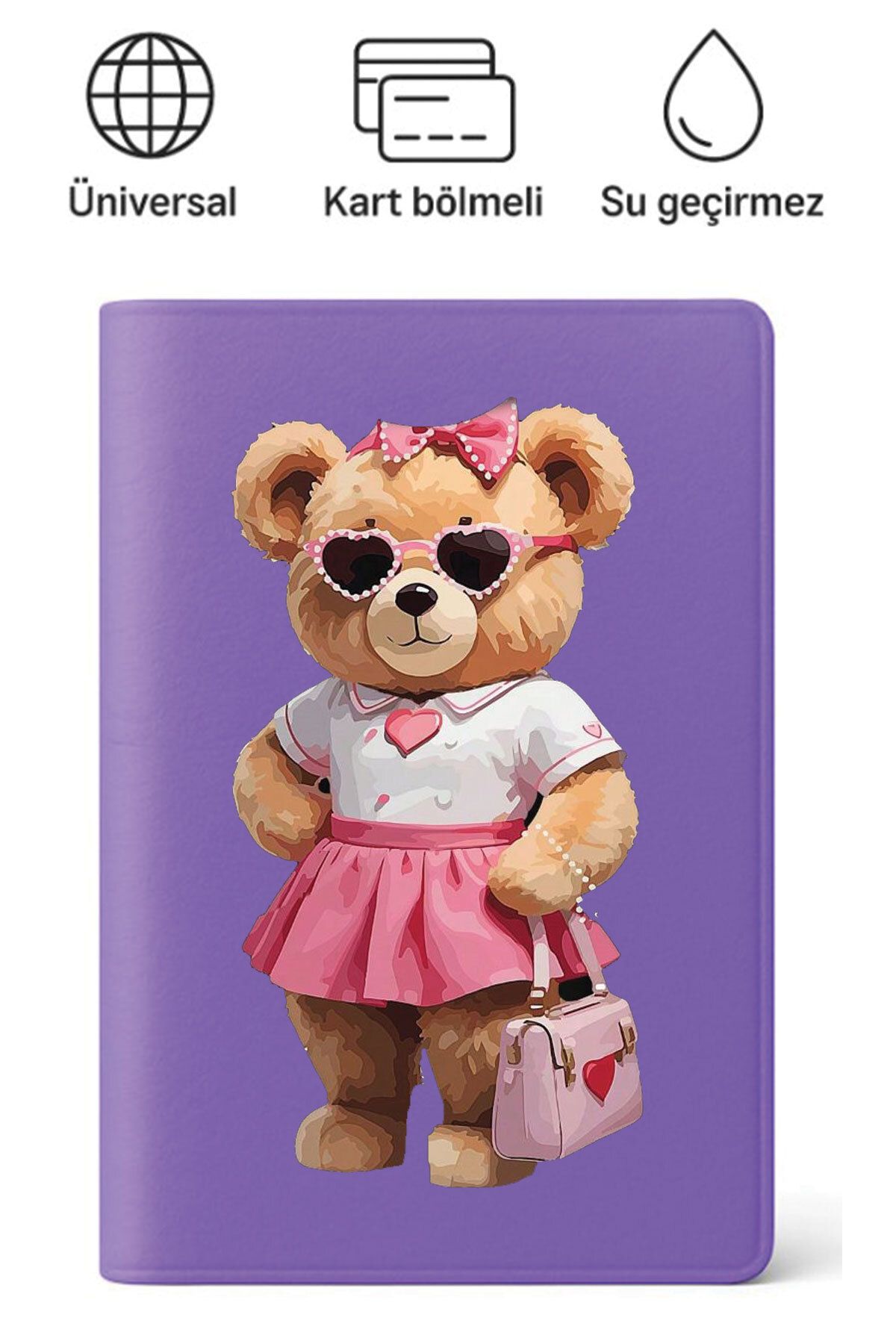 ADACASE Pasaport Kılıfı Pasaportluk Desenli Pasaport Kabı Su Geçirmez Miss Teddy