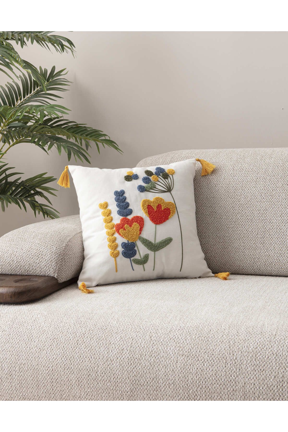 SWITA Comfort Serisi Punch İşlemeli Keten Kırlent Kılıfı 43x43 cm