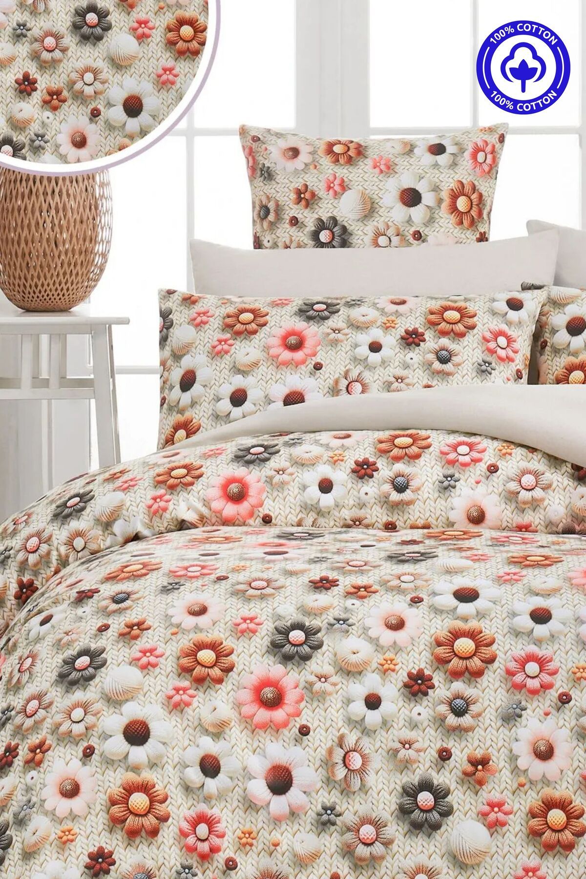 Sheri Home 3D Bahar Tek Kişilik 1 Adet Nevresim (YORGAN KILIFI)160 Cm X 220 CmFlowersbejmalzeme: %100 Pamuk.