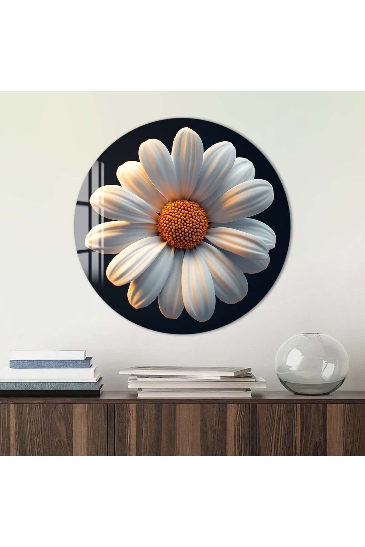Artmate Yuvarlak Temperli Kırılmaz Çiçek Cam Tablo
