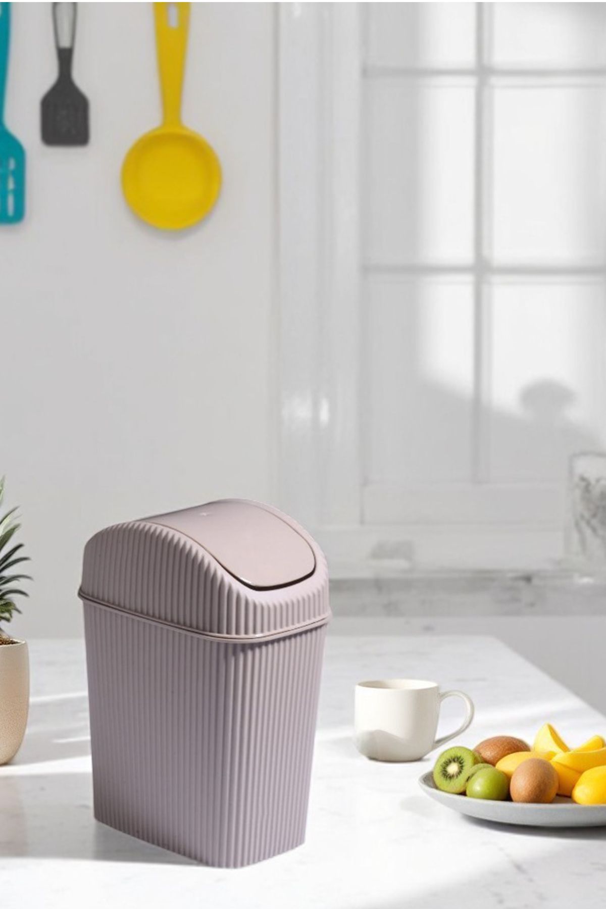 Home Kapaklı Banyo ve Mutfak Tezgah Üstü Çöp Kovası Ev Ofis Çöp Kutusu 2,5 Lt