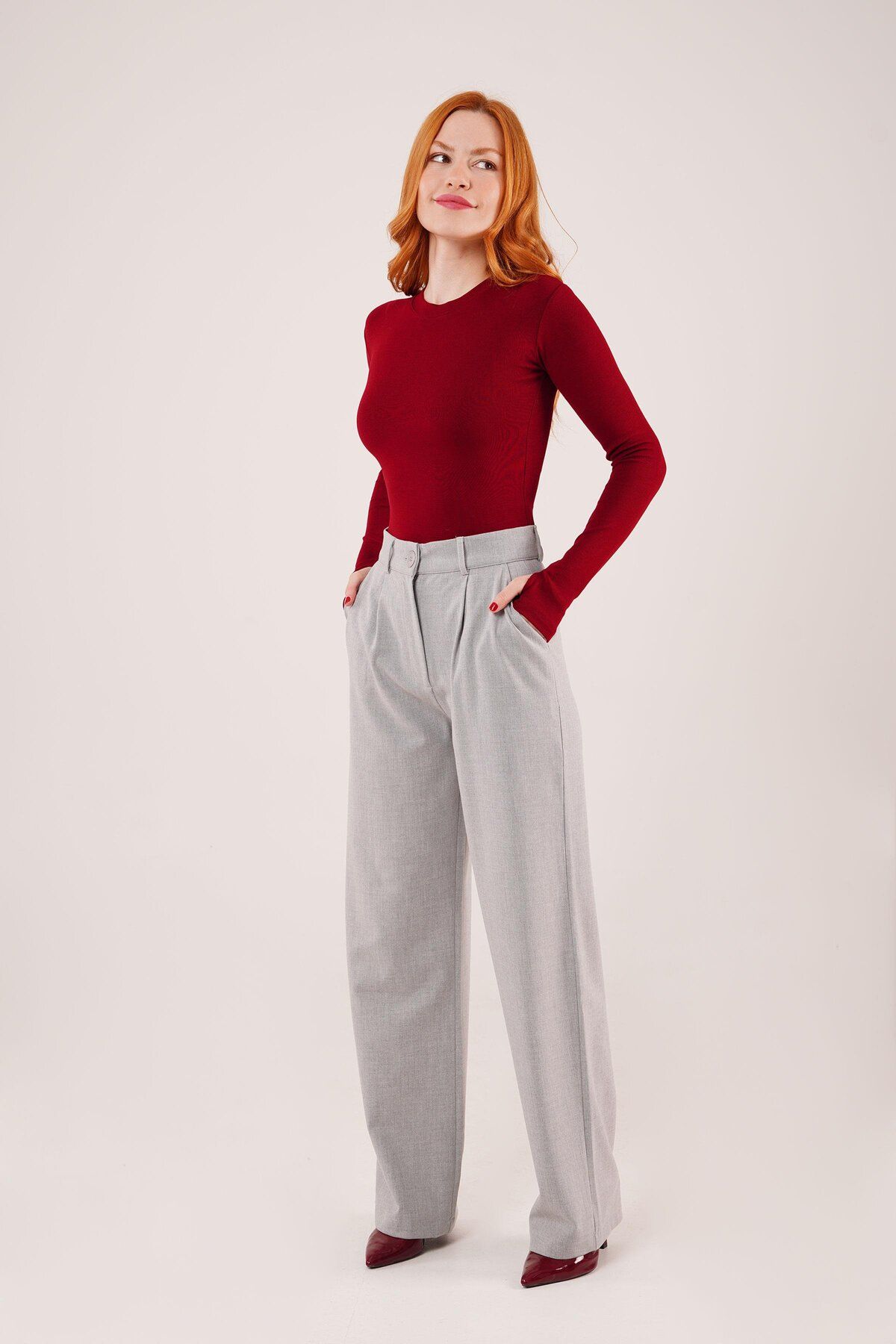 POLEXP Premium Model Oturtmalı Gri Pantolon
