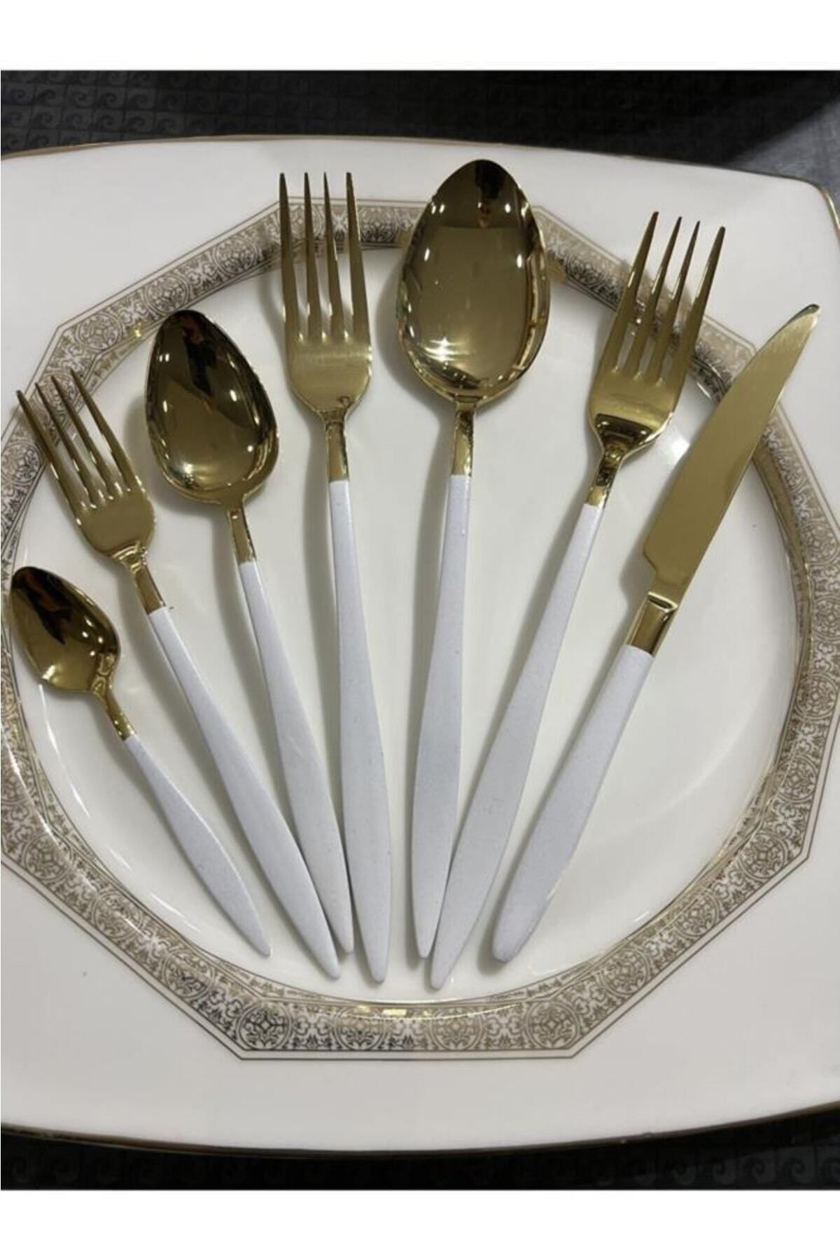 DMR LİFE Gold Dine Beyaz 6 Parça | Yemek Çatalı | Gold | 6 Kişilik | 18/10 Paslanmaz Çelik