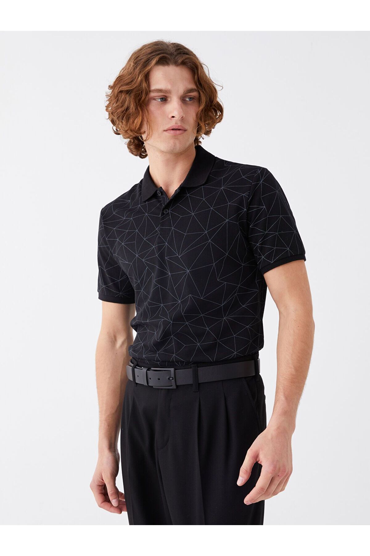 LC Waikiki Polo Yaka Kısa Kollu Desenli Pike Erkek Tişört