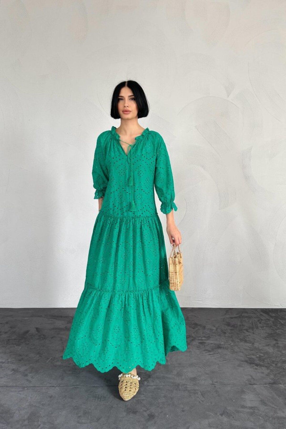 royq Yeşil Dantelli New Elbise