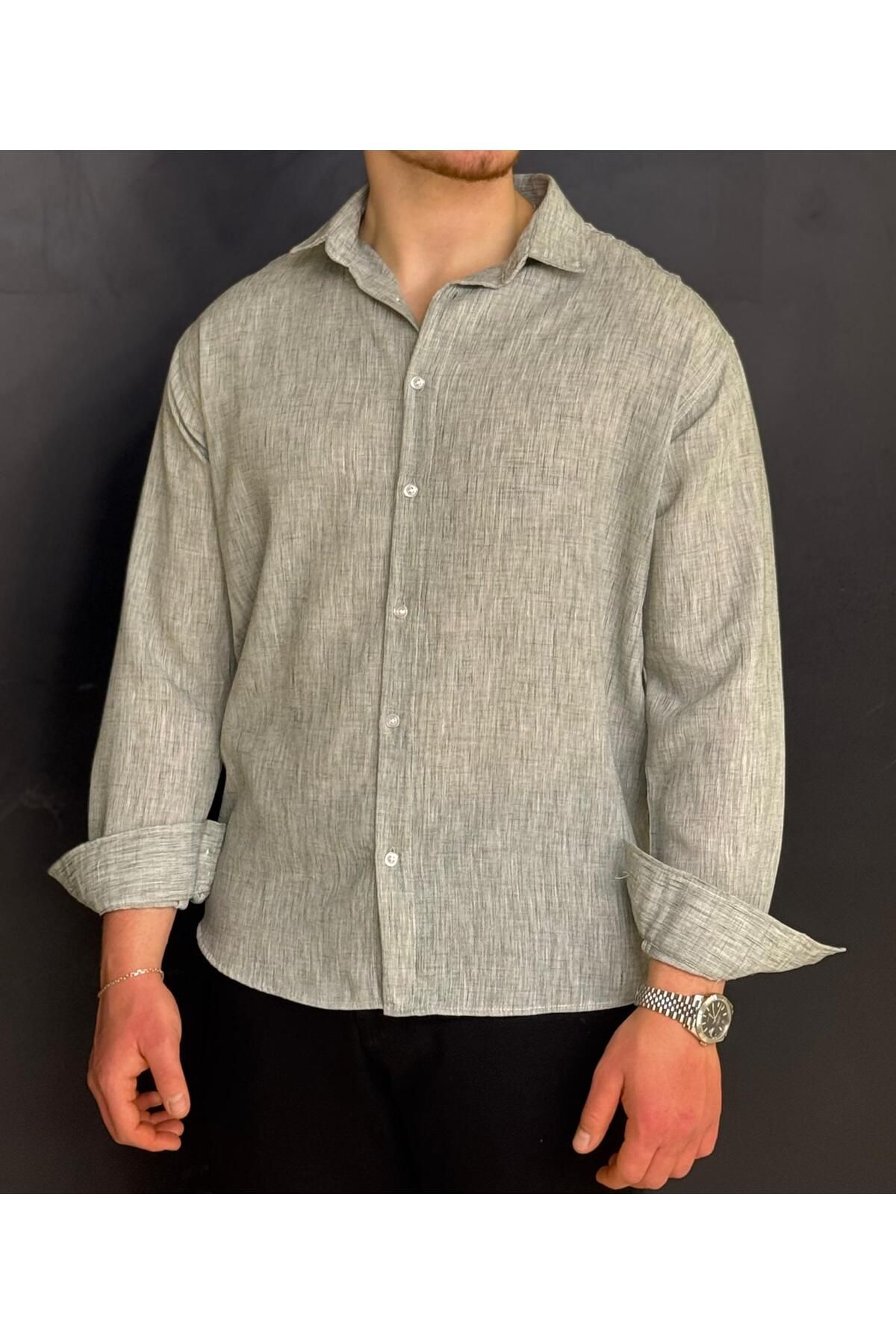 Alpha star Keten oversize uzun kol gömlek