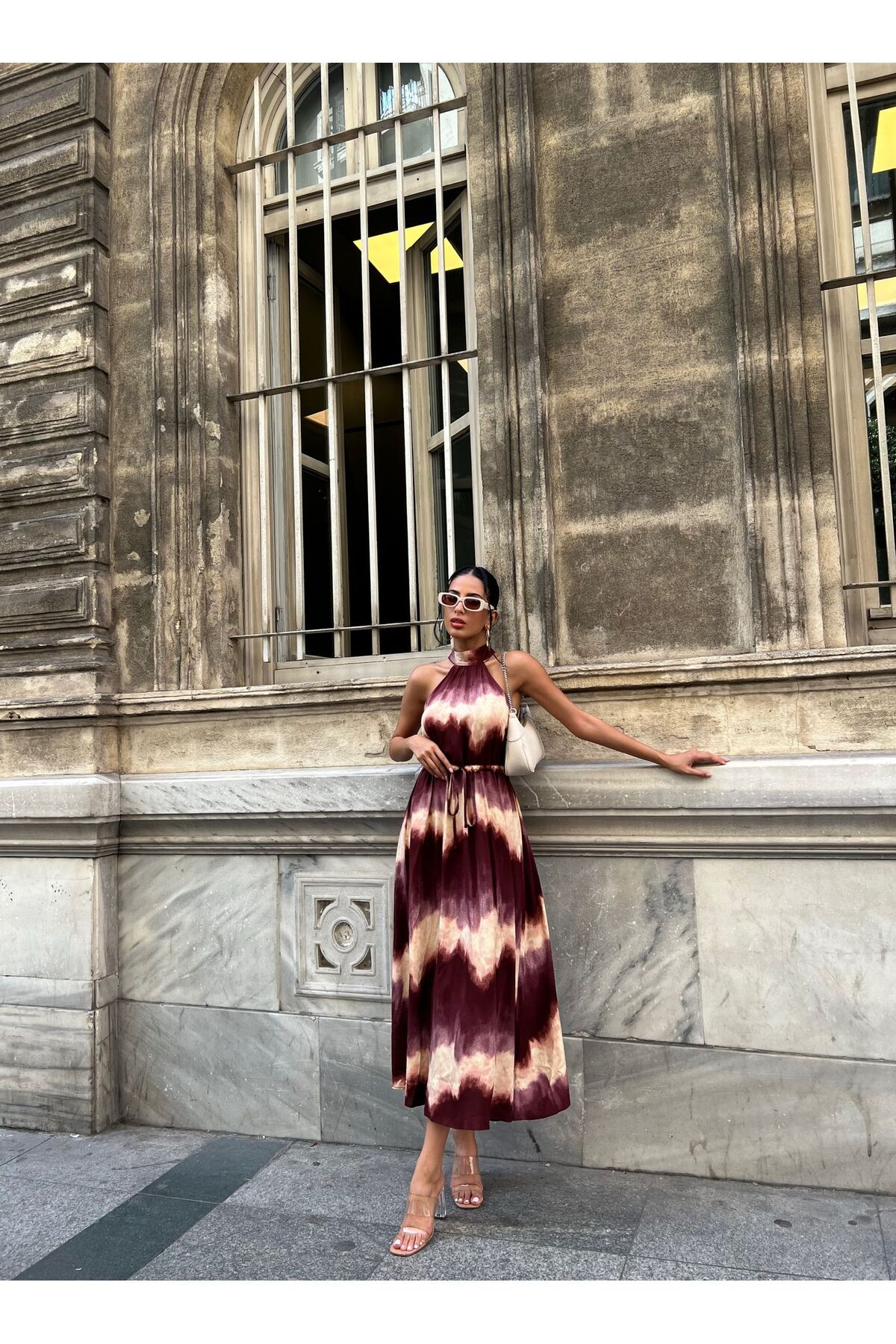 Nisa Luxury Boutique Kadın Halter Yaka Viskon Elbise