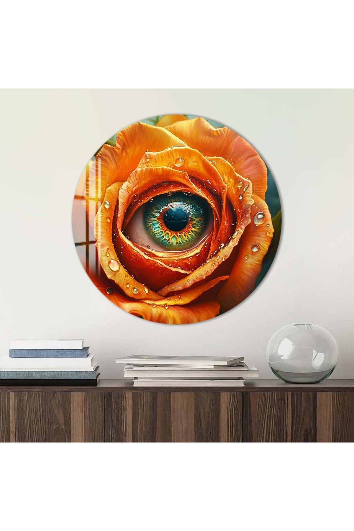 Artmate Yuvarlak Temperli Kırılmaz Çiçek Cam Tablo