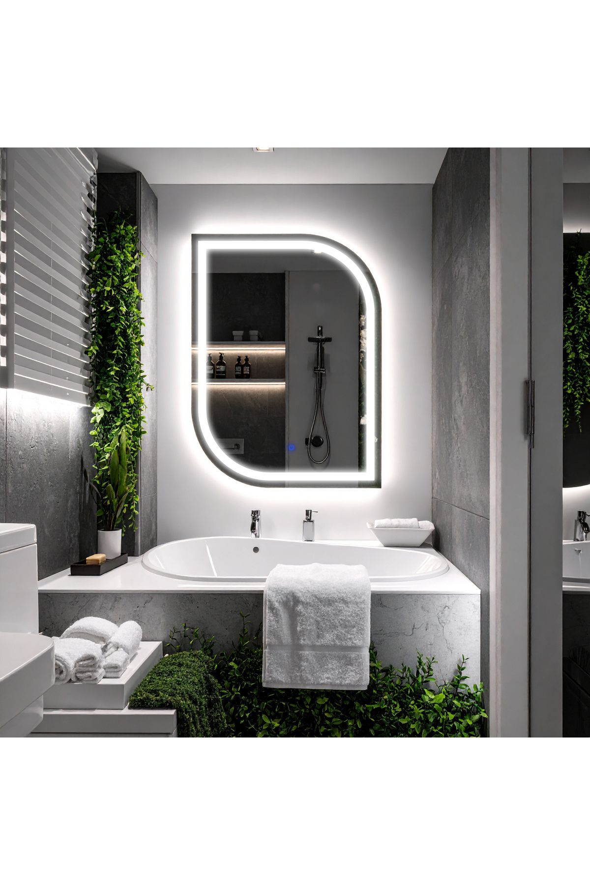 lumora mirror design Curva Beyaz Led'li Kumlamalı Lavabo & Banyo Aynası (Dokunmatik Sensörlü)
