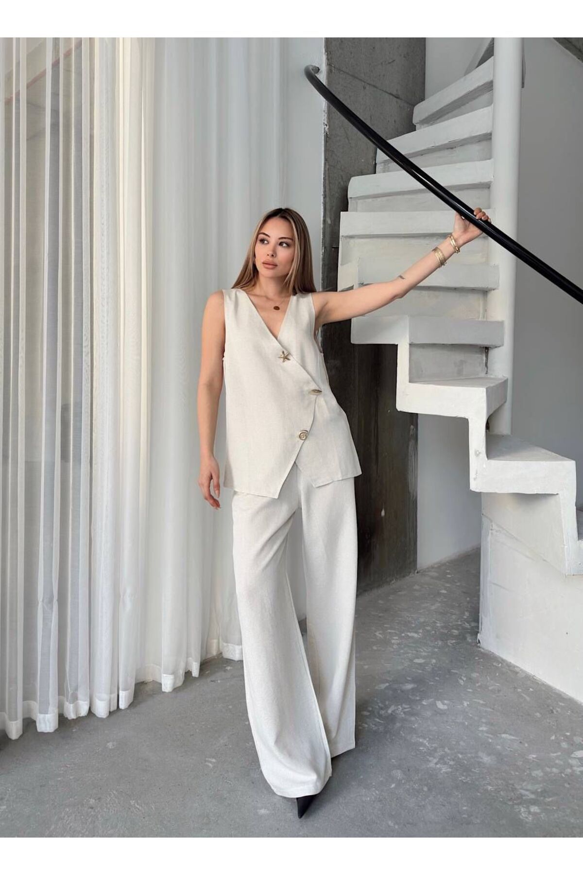 Nisa Luxury Boutique Doğal Keten Kumaş İkili Takım