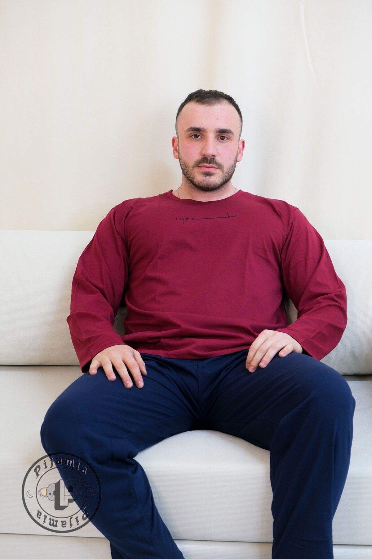 Pijamia KIRMIZI LACİVERT UZUN KOL ERKEK PİJAMA TAKIMI
