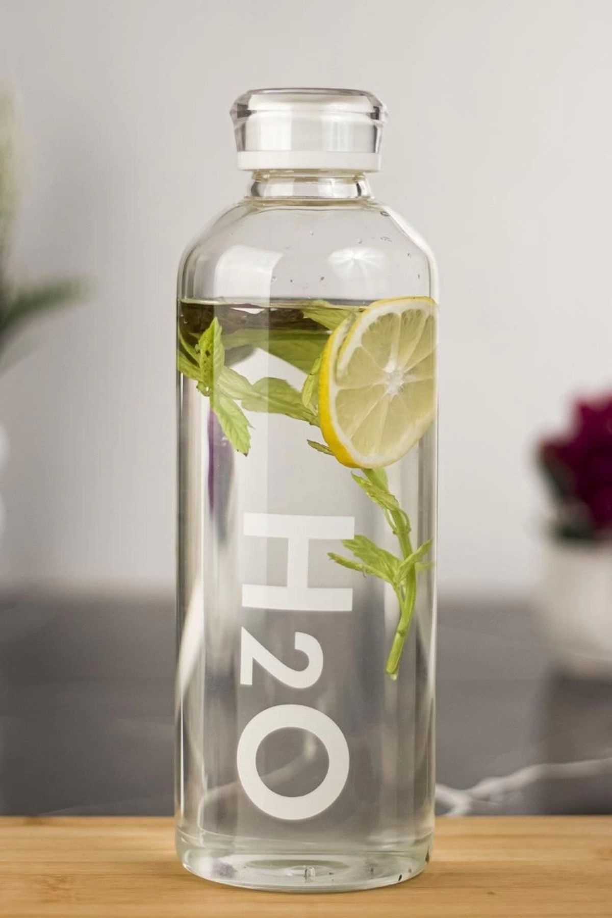 FTT SHOPPING MARKET H2o Borosilikat Cam Matara Vakum Kapaklı Su Şişesi Suluk Beyaz 1000 ML