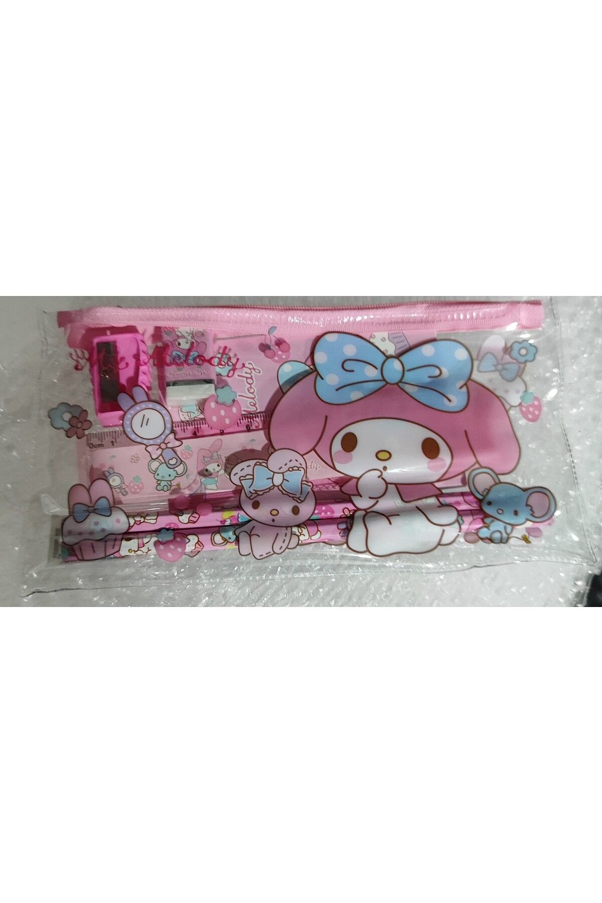 ada çanta kırtasiye My Melody figürlü Şeffaf kalem çantalı kurşun kalem silgi cetvel kalemtraş seti