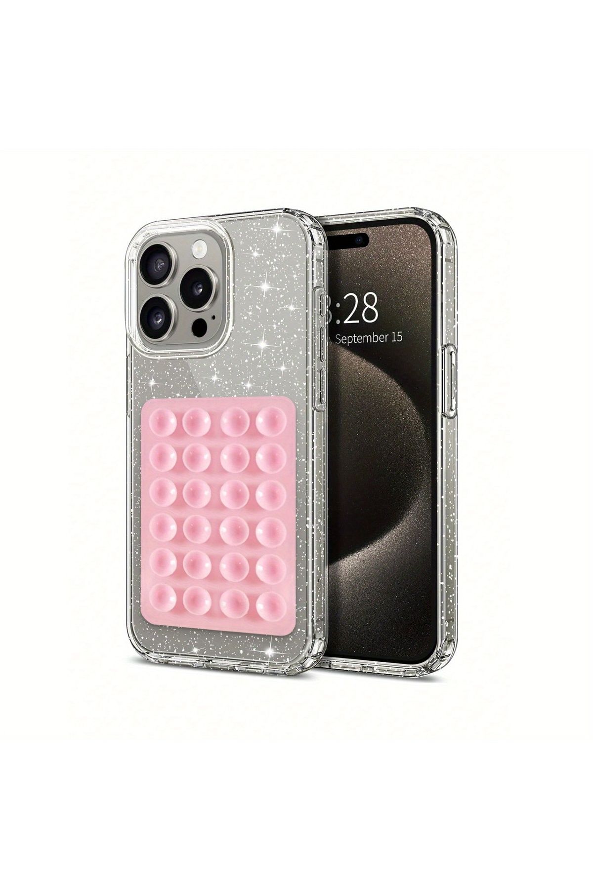 EDELFU iPhone 16 Pro UYUMLU Simli Sert Sararmaz Şeffaf Kılıf, Telefon Tutacağı Vakum Silikon ve Kapak