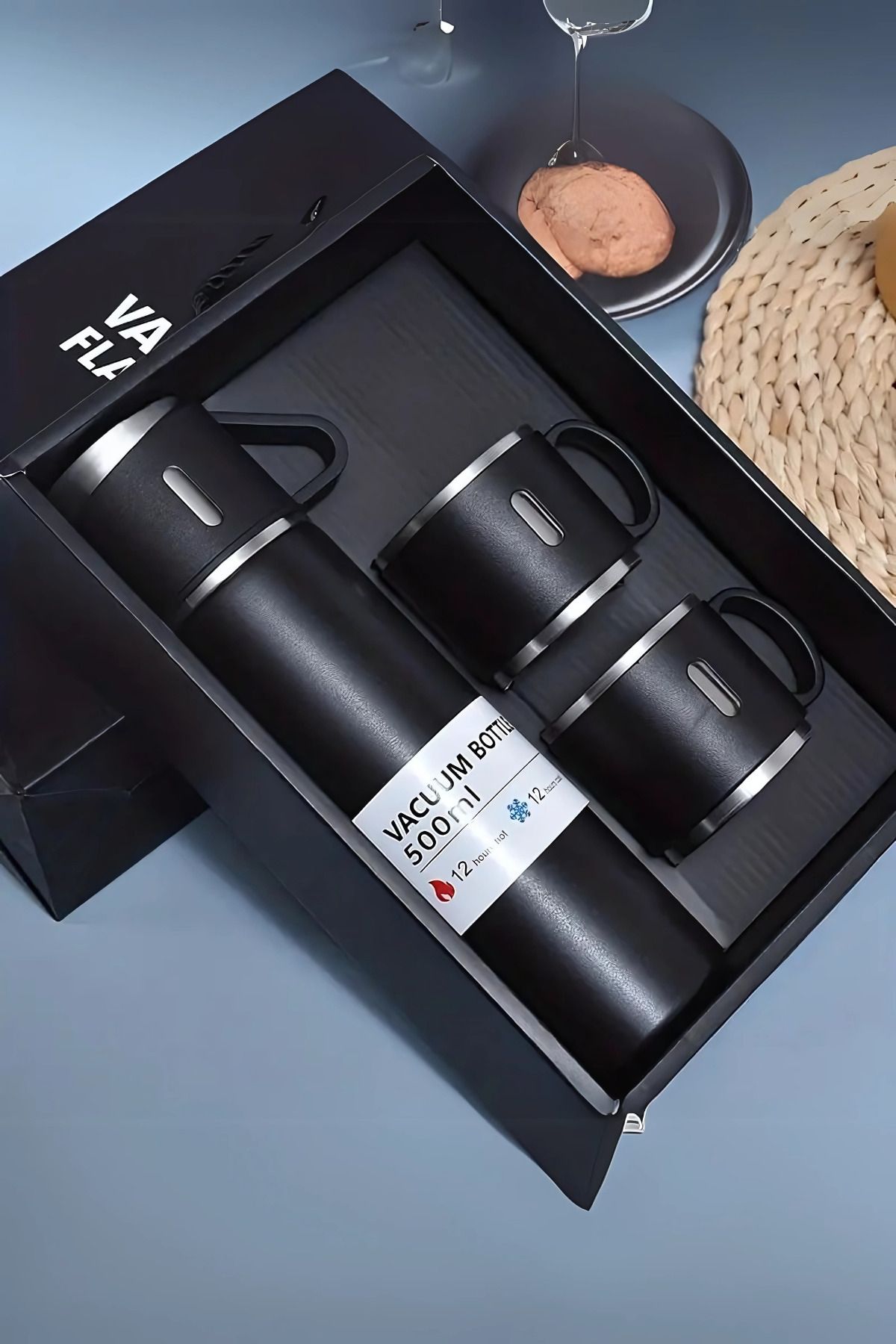 satior 3 Bardaklı Kutulu Termos Seti 500 ml Kaliteli Paslanmaz Çelik Kararmaz Kamp Ve Piknik Termosu