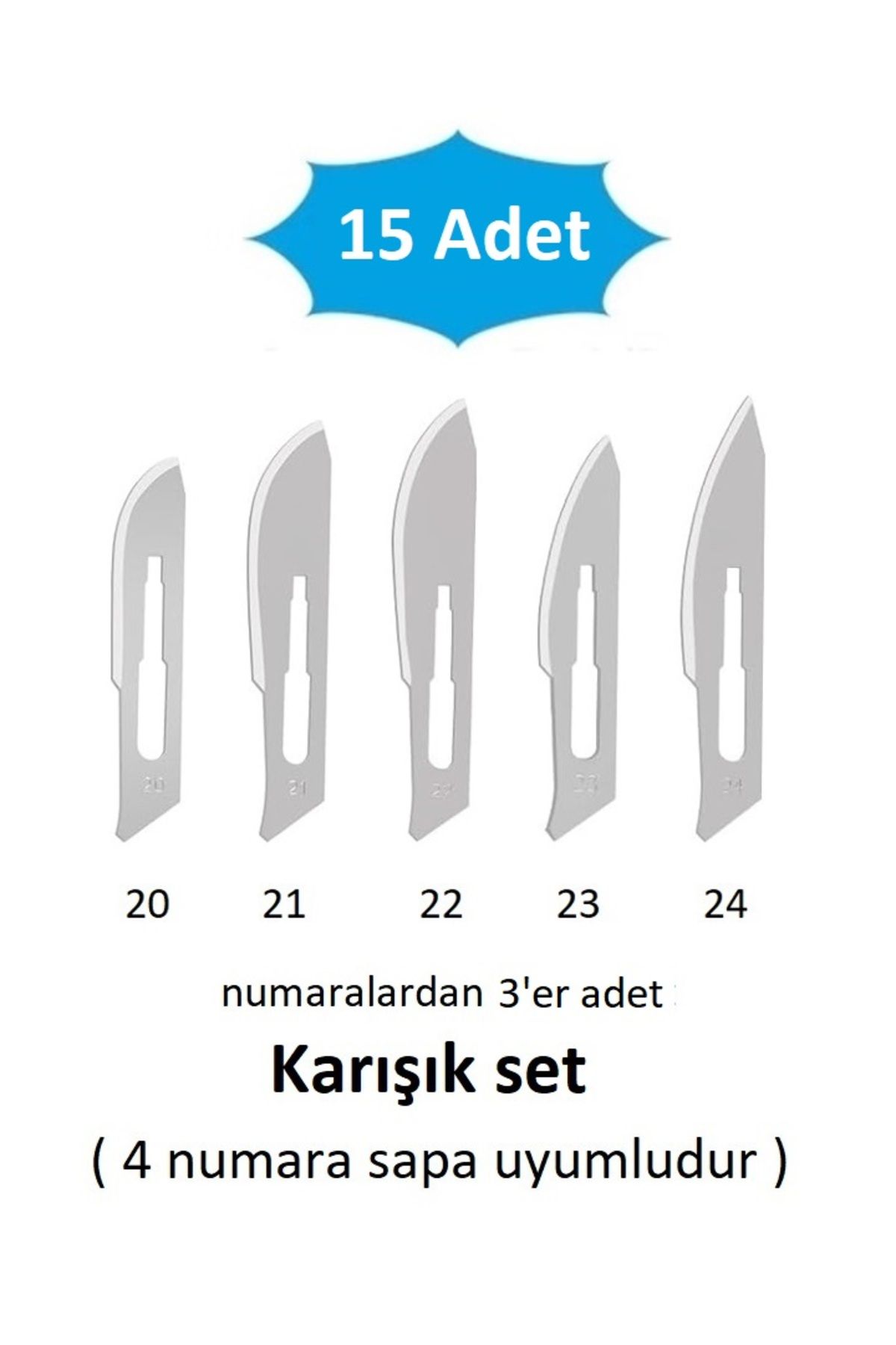 QBR Home 15li paket Karışık Ahşap Heykel Oyma Sanat Yedek Bıçağı ( 3er adet no:20-21-22-23-24 karışık set)