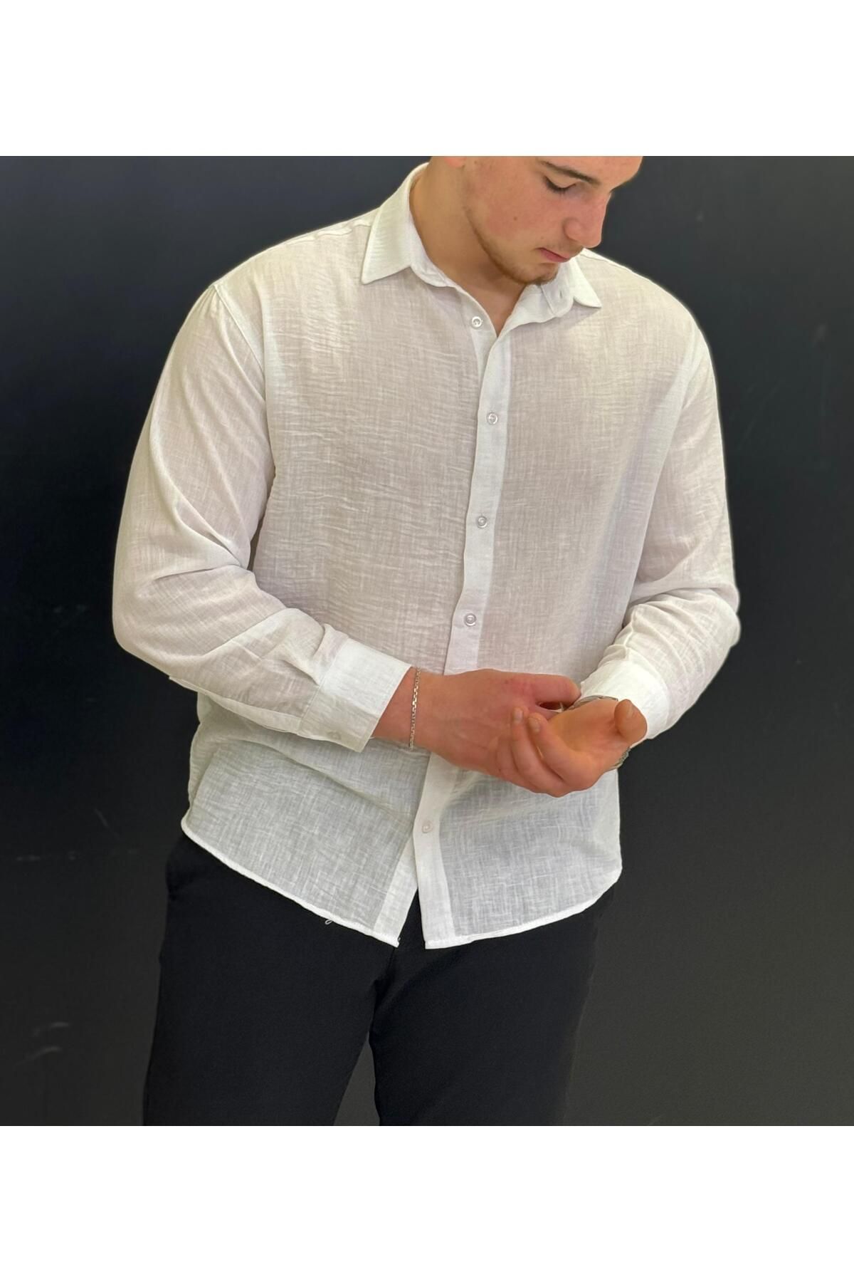 Alpha star Keten oversize uzun kol gömlek