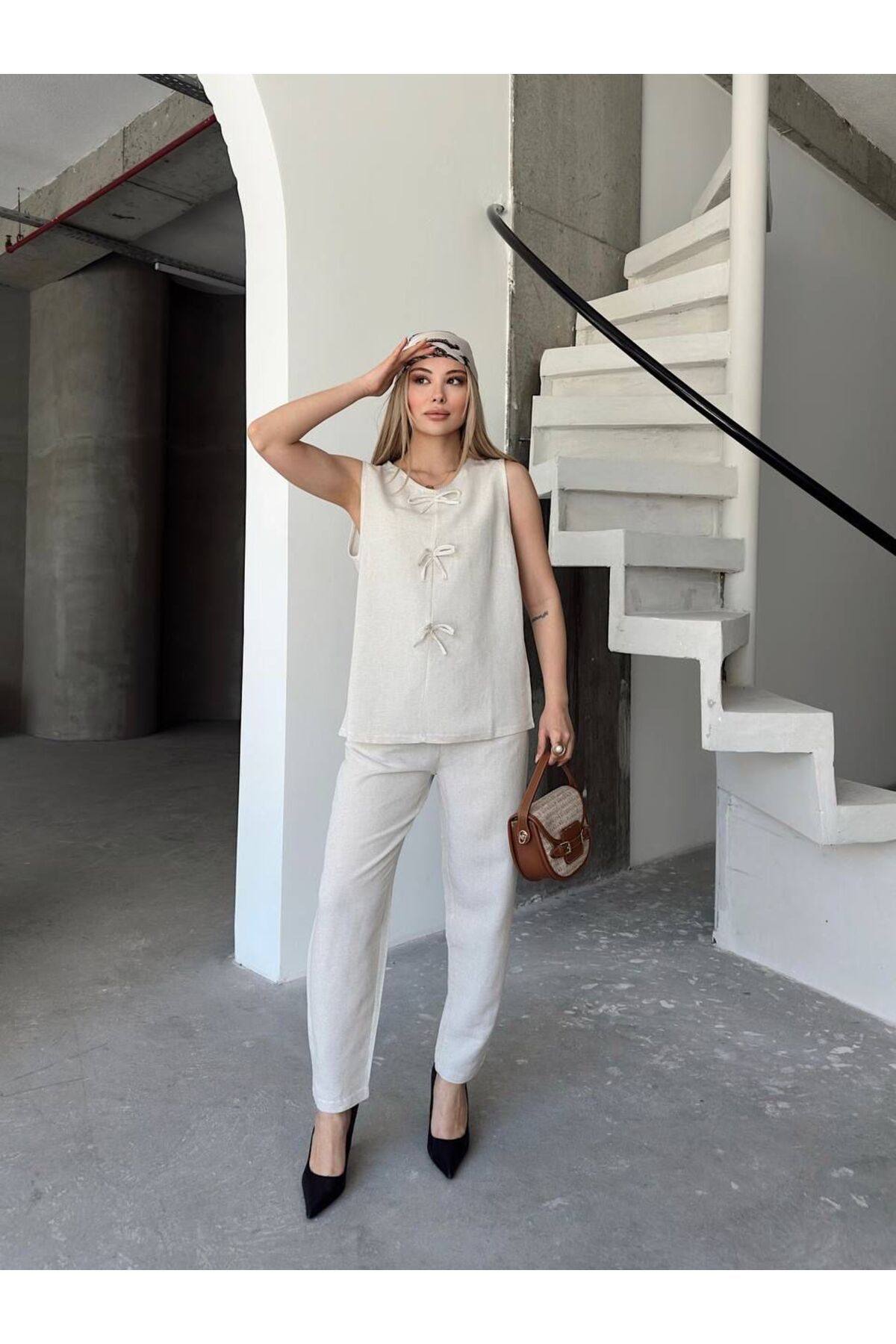 Nisa Luxury Boutique Doğal Keten Kumaş İkili Takım