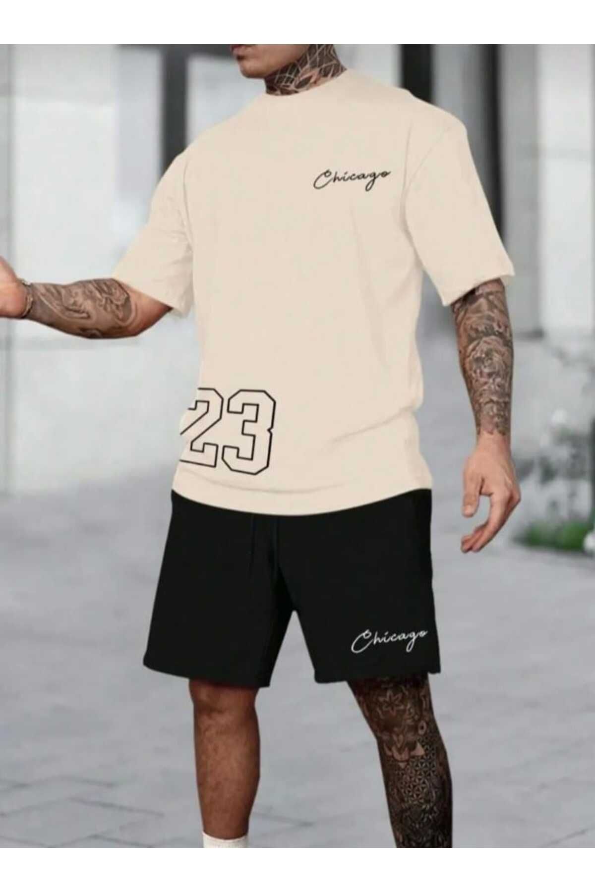 mirantekstil Yeni sezon oversize t-shırt ve şort takım unisex modeli dijital baskılı