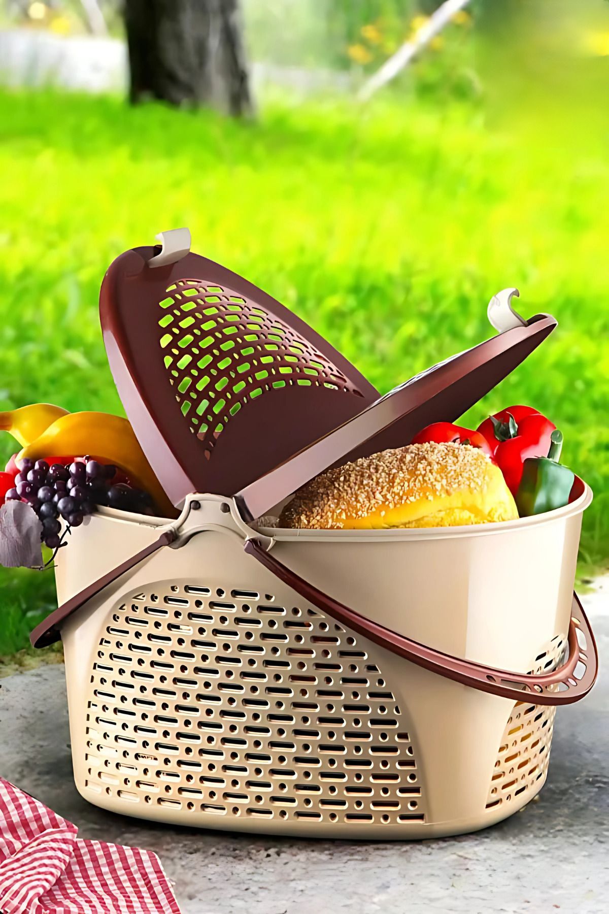 satior Katlanır Plastik Piknik Sepeti - İki Kapaklı Pratik Taşınabilir Piknik Sepeti Modeli