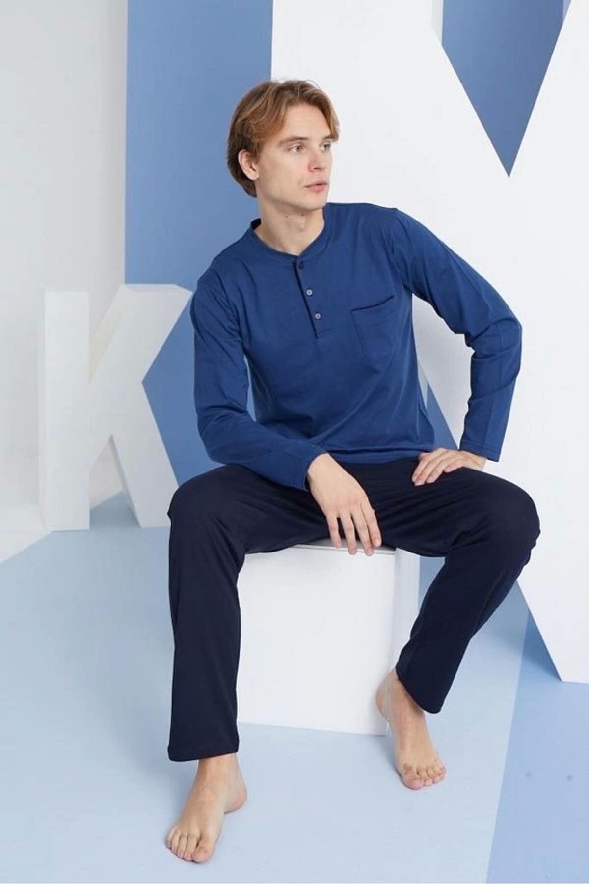 FTT SHOPPING MARKET Azze Kocabey 9250 Erkek Midi Yaka Pijama Takım