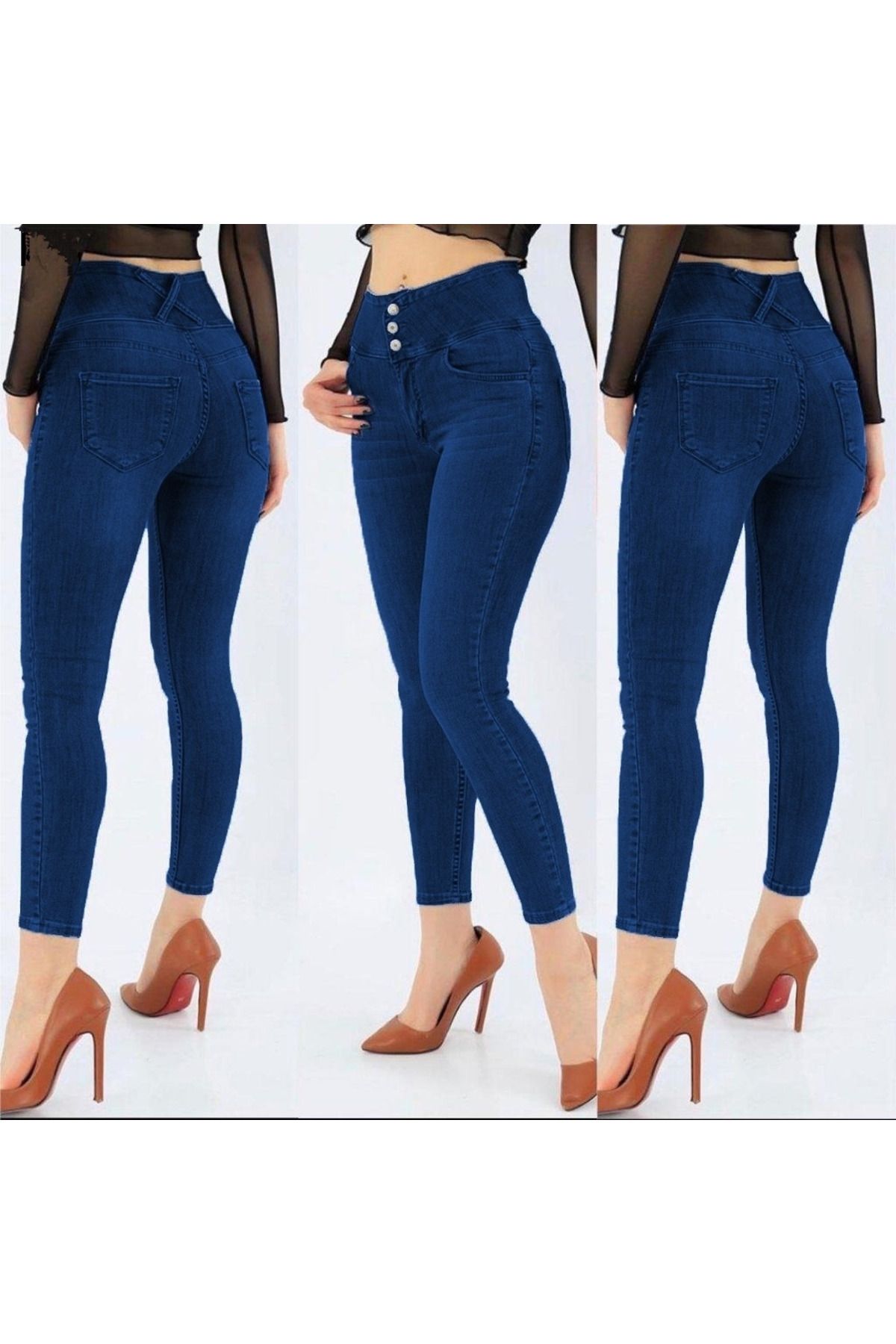 POLEXP Yüksek Bel Likralı Jean Pantolon 90 Cm