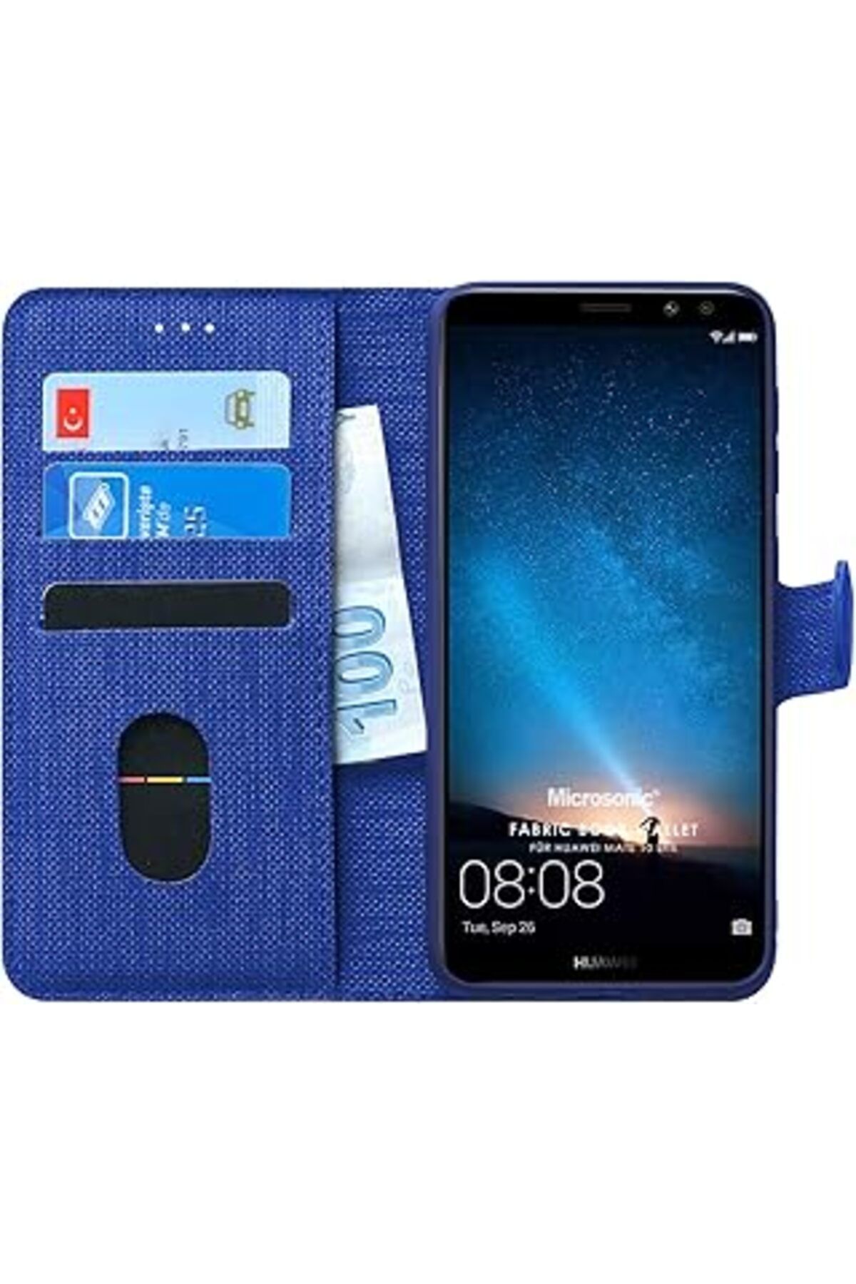 Mu Art Huawei Mate 10 Lite Için Uyumlu Kılıf Fabric Book Wallet Lacivert [Mate 10 Lite Ile Uyumlu Kılı