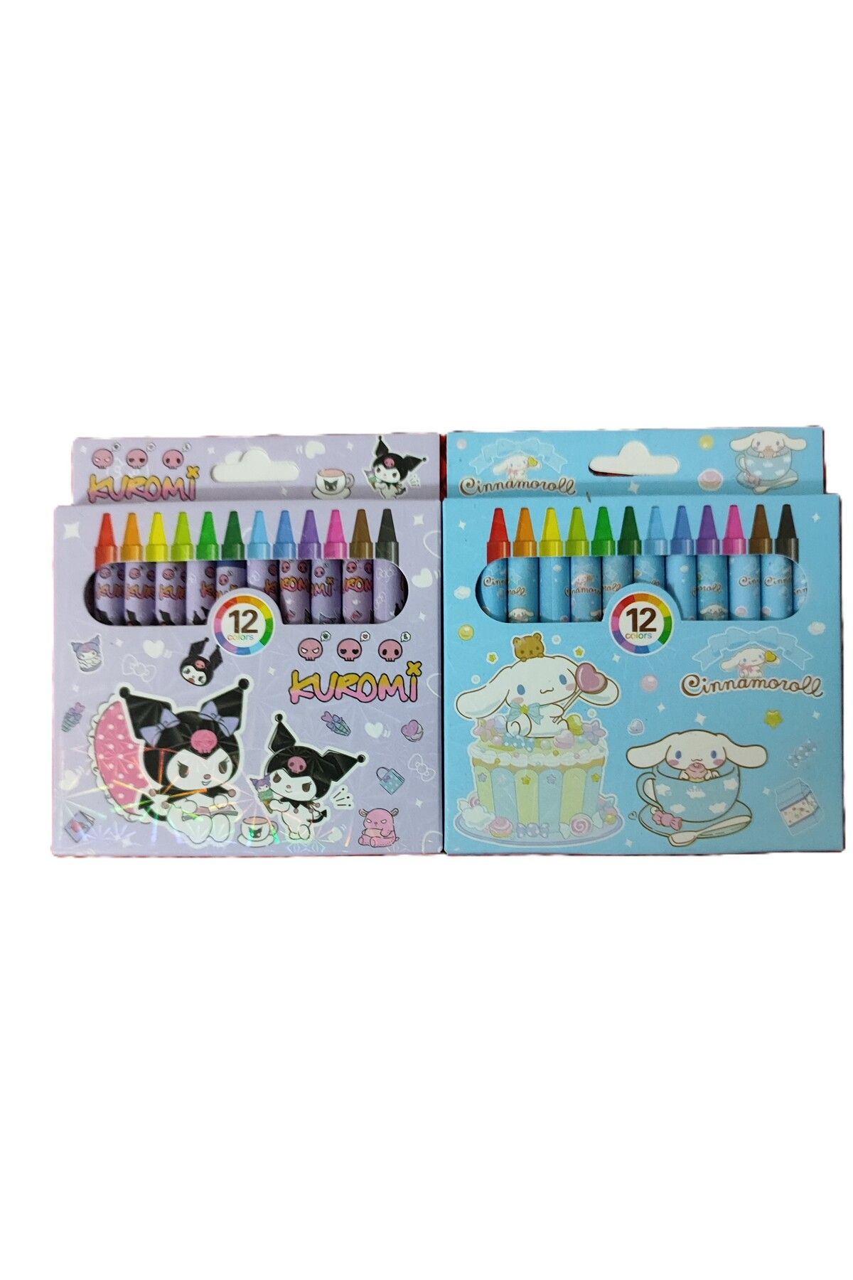 ada çanta kırtasiye Cinnamaroll ve Kuromi figürlü 12 li pastel boya kalemi