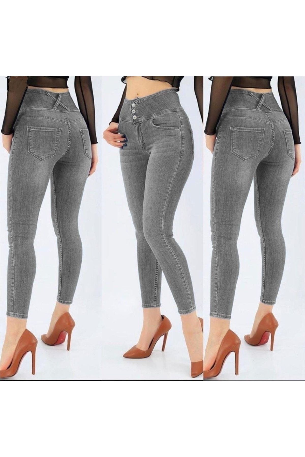 POLEXP Yüksek Bel Likralı Jean Pantolon 90 Cm