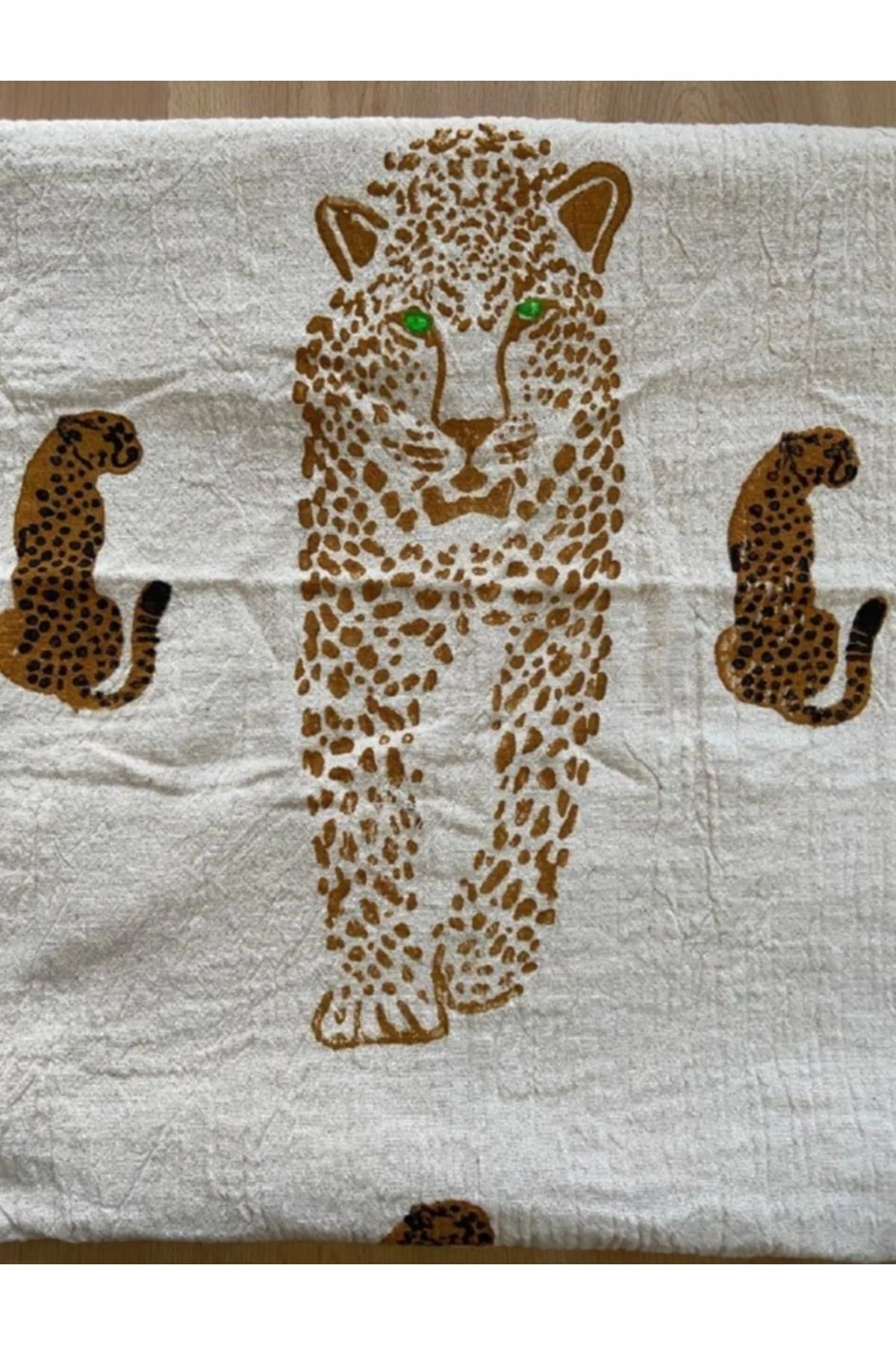 Home Ham pamuk kumaş kahverengi leopar design el baskılı peştamal