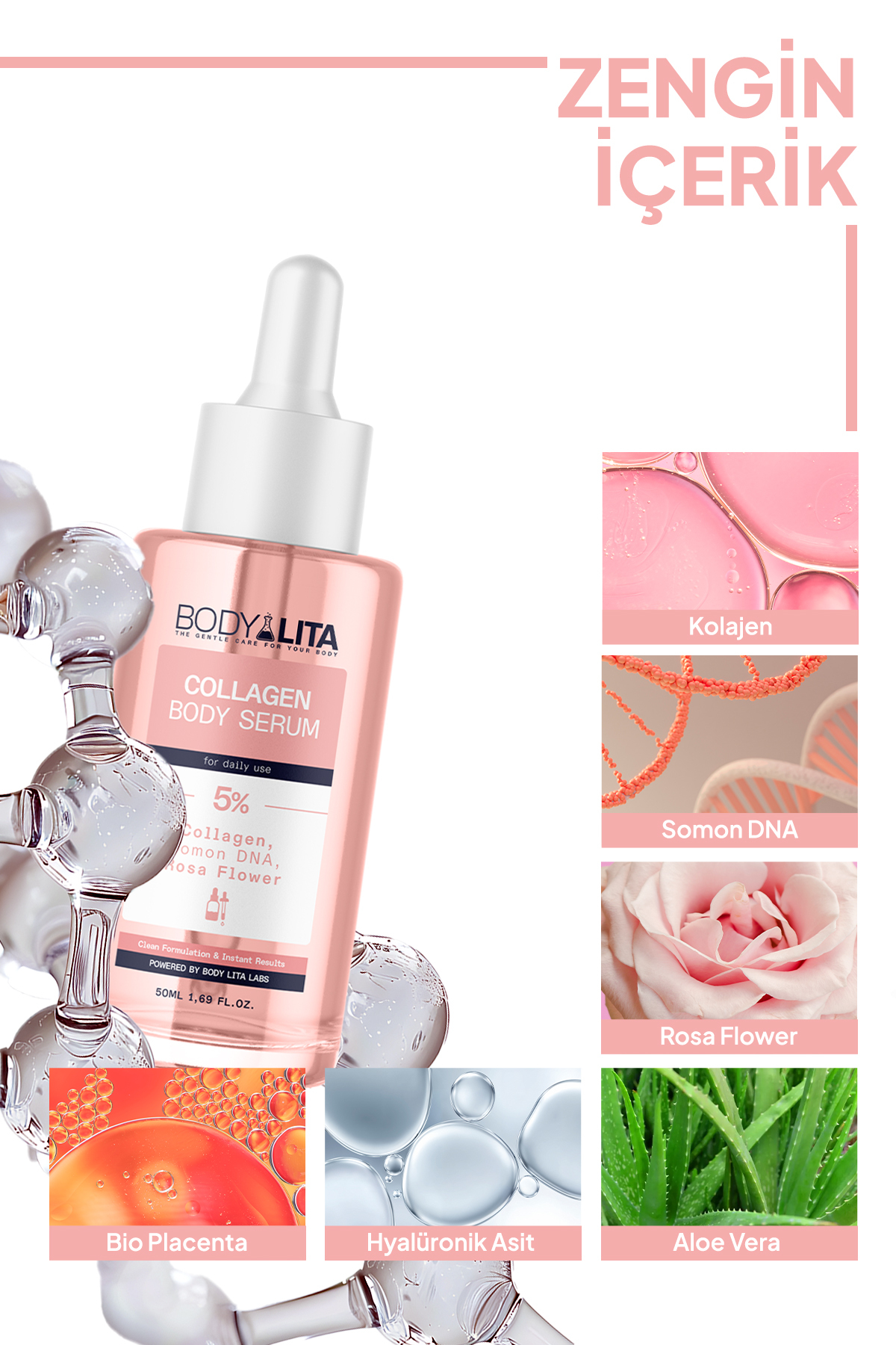 Collagen Serum, Nemlendirici Aydınlatıcı Sıkılaştırıcı %5 Aktif Serum İçerikli Vücut Serumu — BCASVS-01 — تصویر 3 از 8