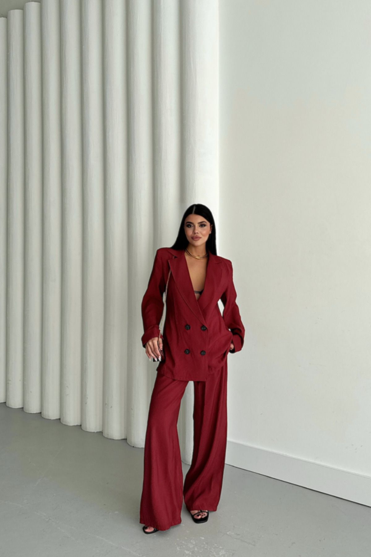 Şair MODAL 4 DÜĞME ASTARSIZ CEKET - PANTOLON TAKIM - Bordo