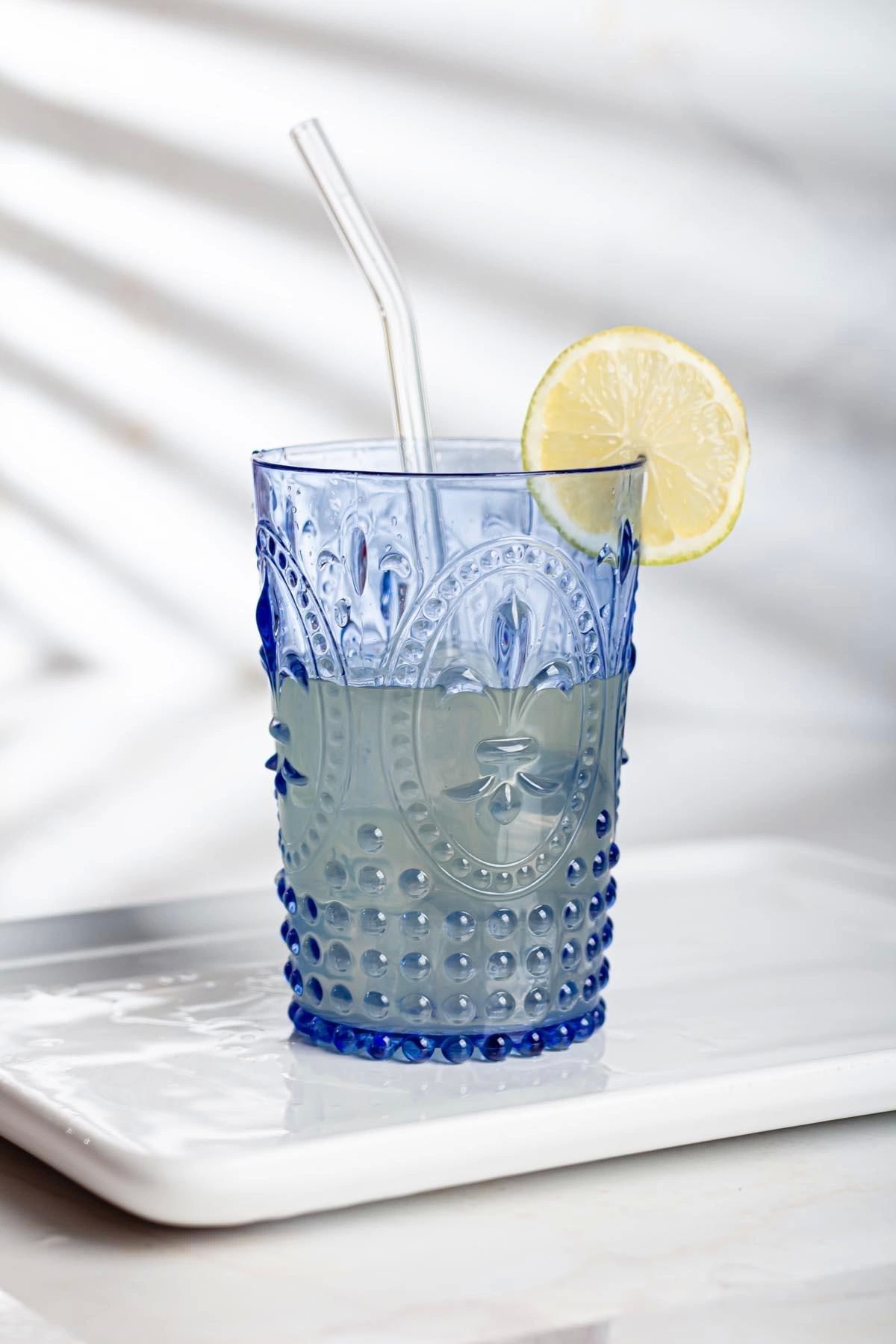 FTT SHOPPING MARKET Akrilik Mavi Tekli Kısa Bardak & Su Meşrubat Kahve Yanı Bardağı 400 ml ( Cam Değildir )