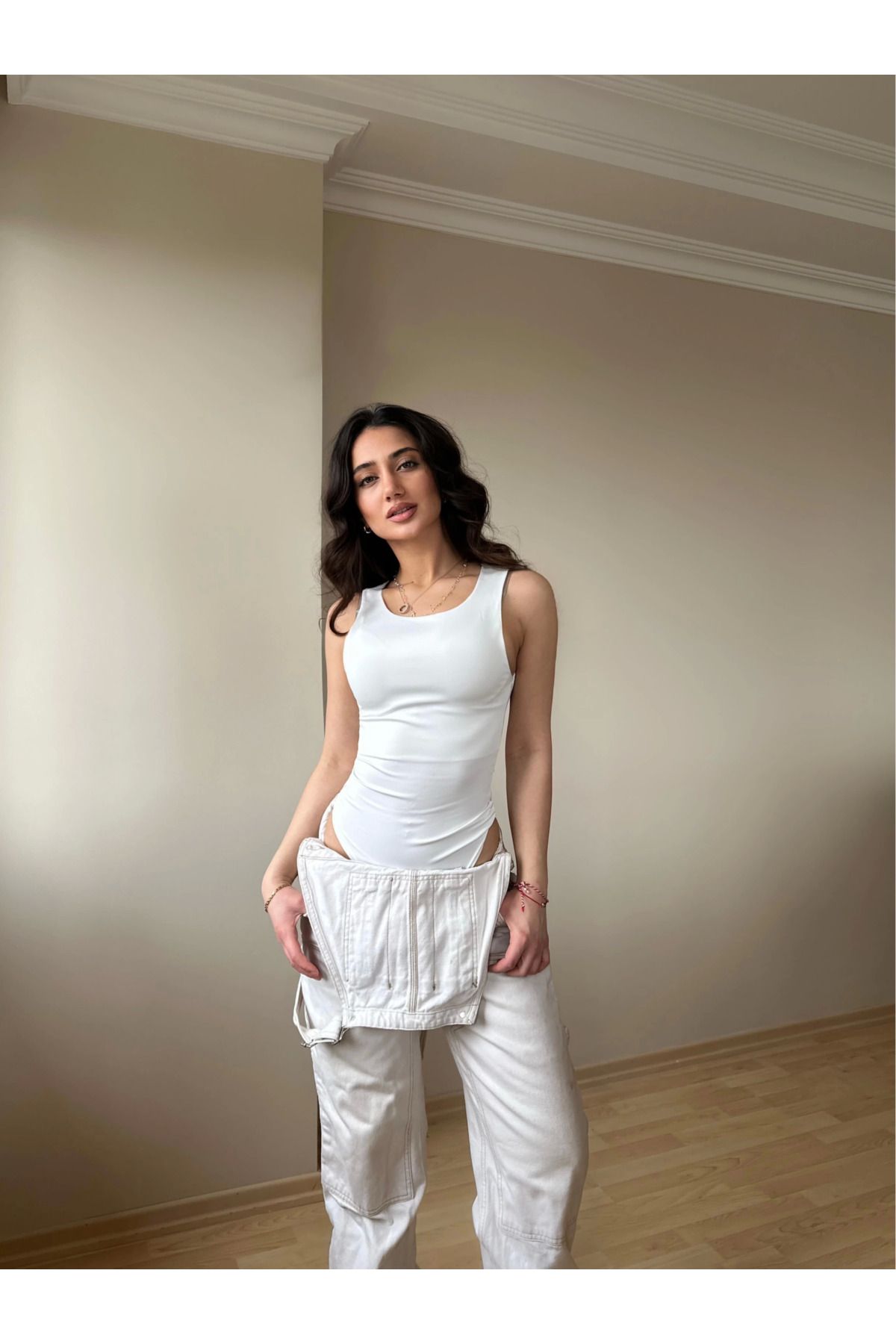 POLEXP Halter Yaka Beyaz Bodysuit