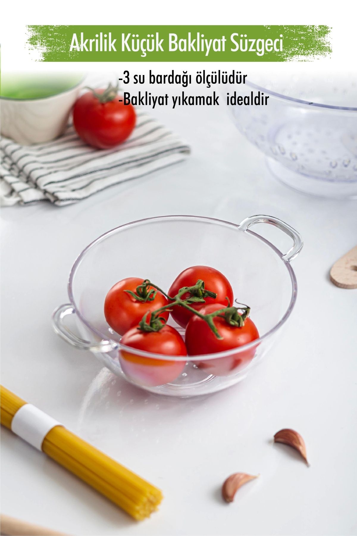 FTT SHOPPING MARKET Akrilik Şeffaf Mini Pirinç Süzgeçi & Bakliyat Süzgeçi (3 Su Bardağı Ölçülü)