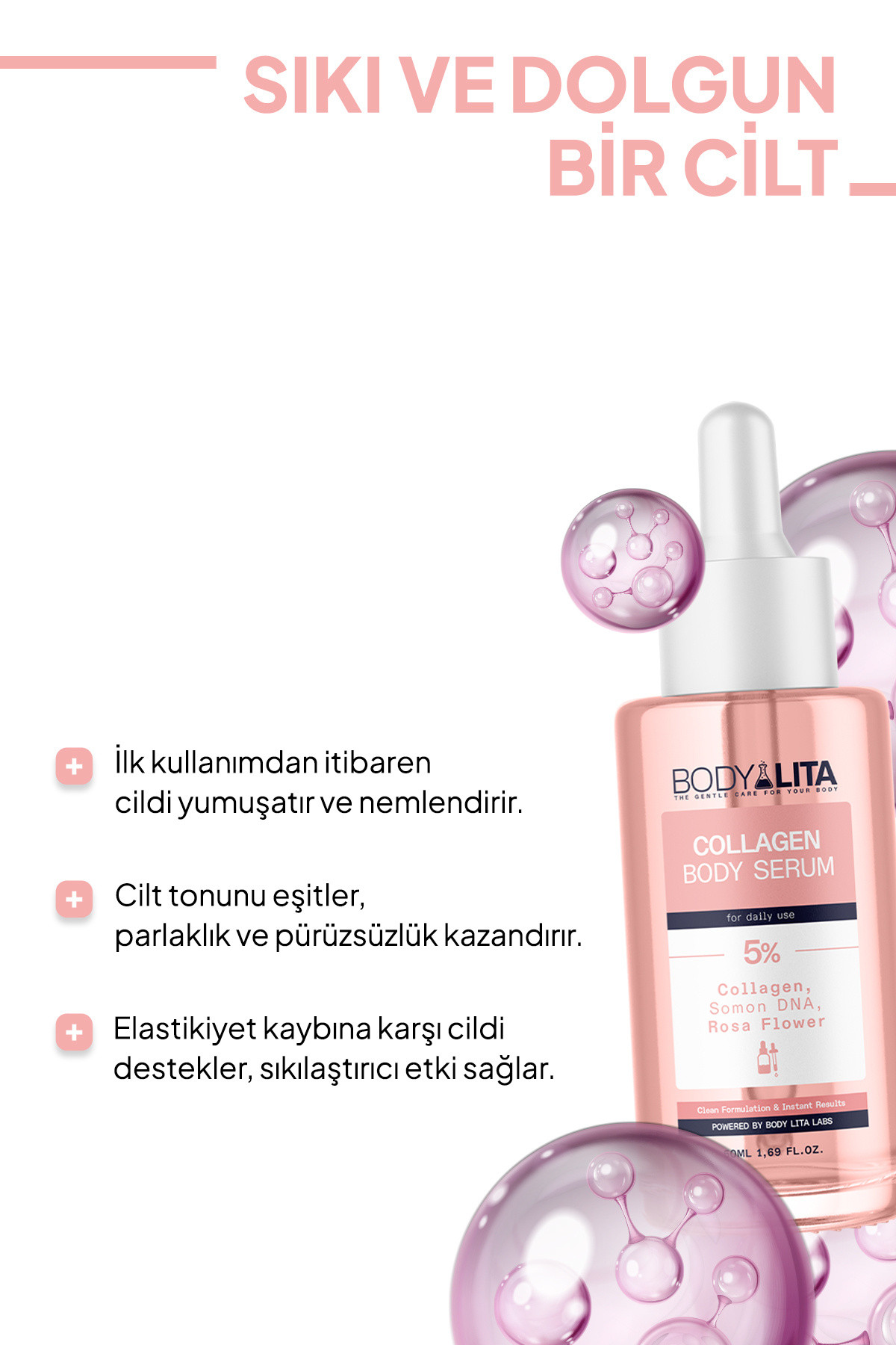 Collagen Serum, Nemlendirici Aydınlatıcı Sıkılaştırıcı %5 Aktif Serum İçerikli Vücut Serumu — BCASVS-01 — تصویر 5 از 8