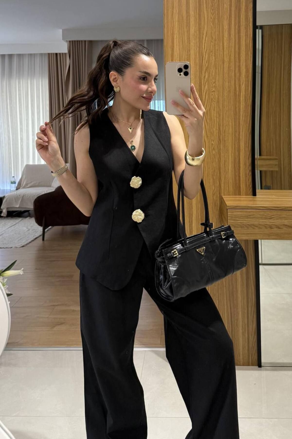 Castivo Fashion Altın Düğmeli Şık Yelek Pantolon Takım