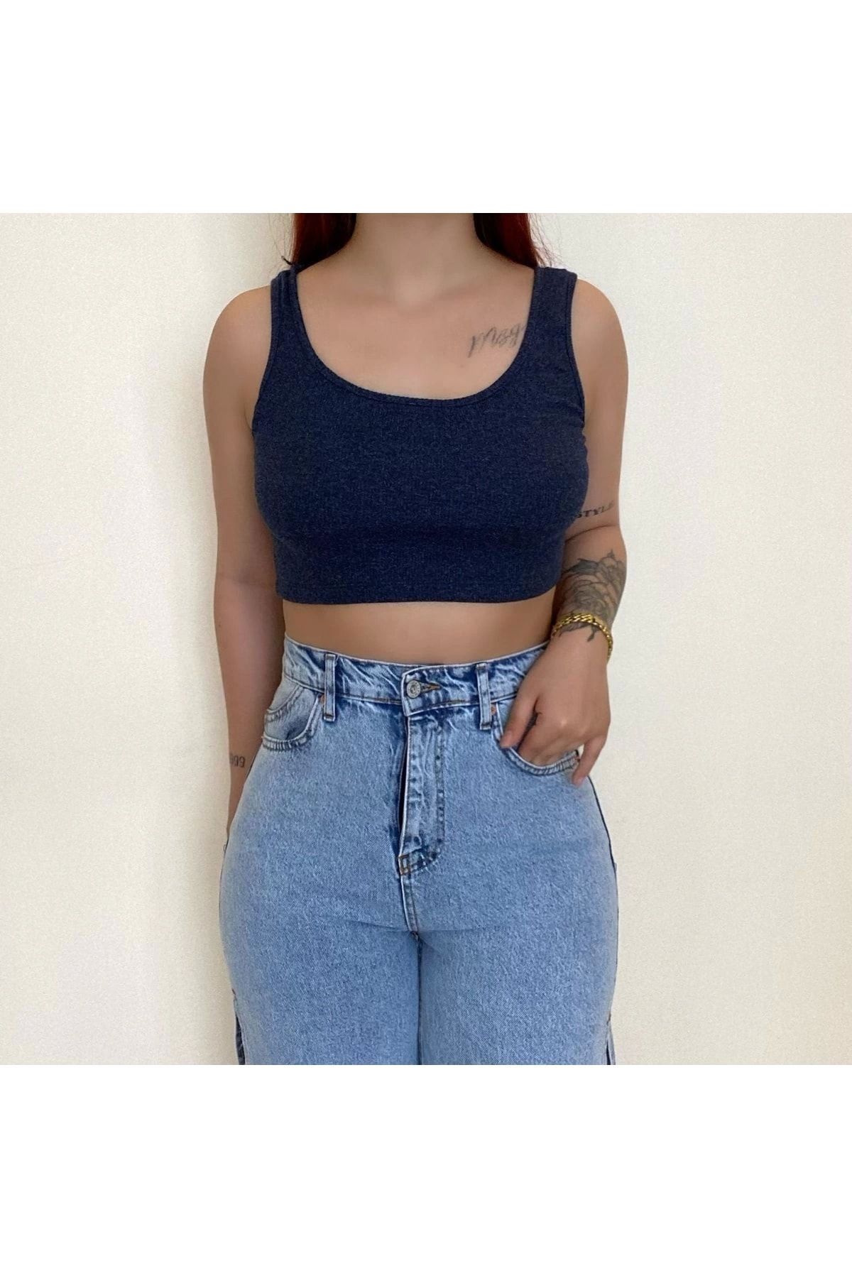 POLEXP İndigo Kalın Askılı Fitilli Crop