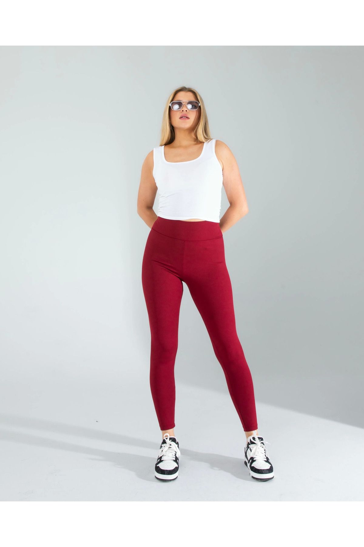 POLEXP Bordo Fitilli Push Up Toparlayıcı Spor Tayt
