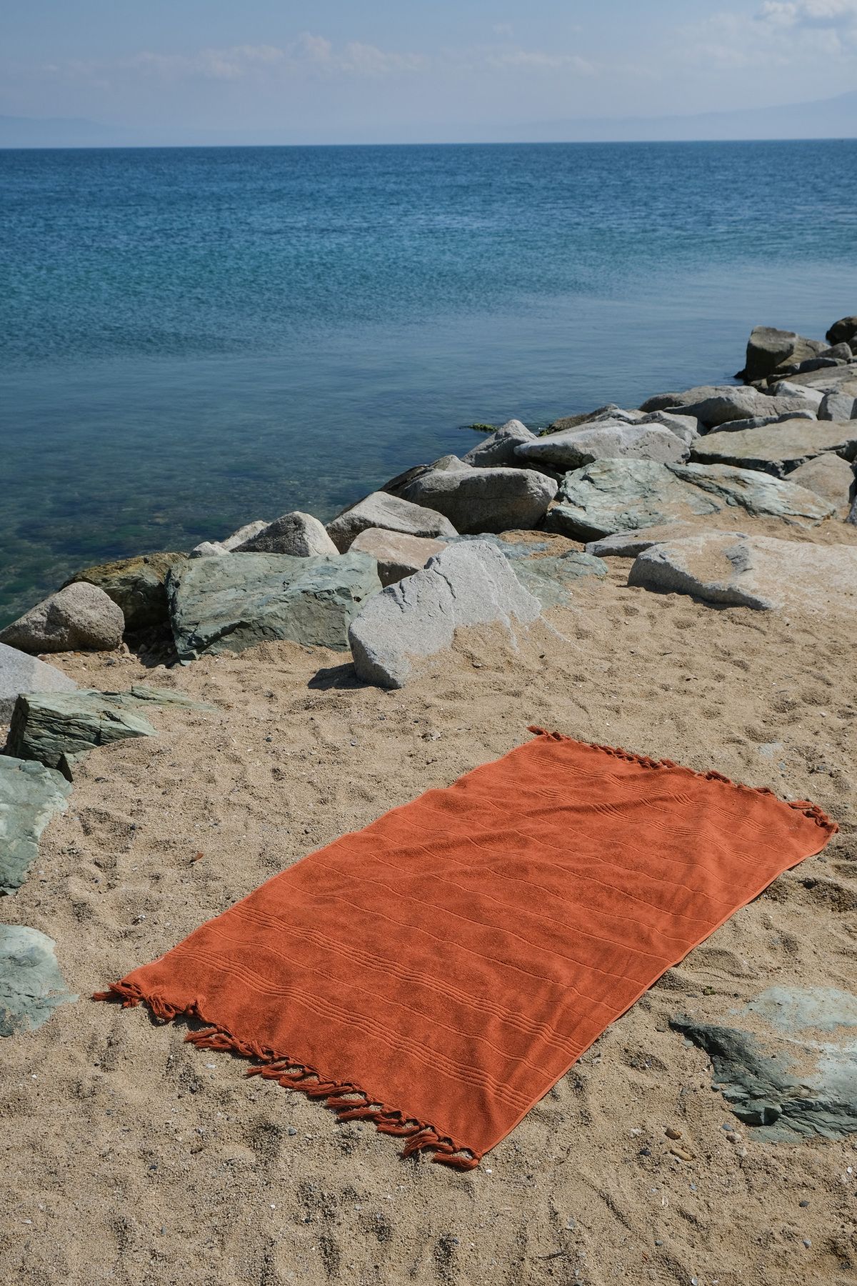 the ramify Coastline Çift Tarafı Bukle 100x180 Cm Boyasız %100 Organik Pamuk Saçaklı Plaj Havlusu