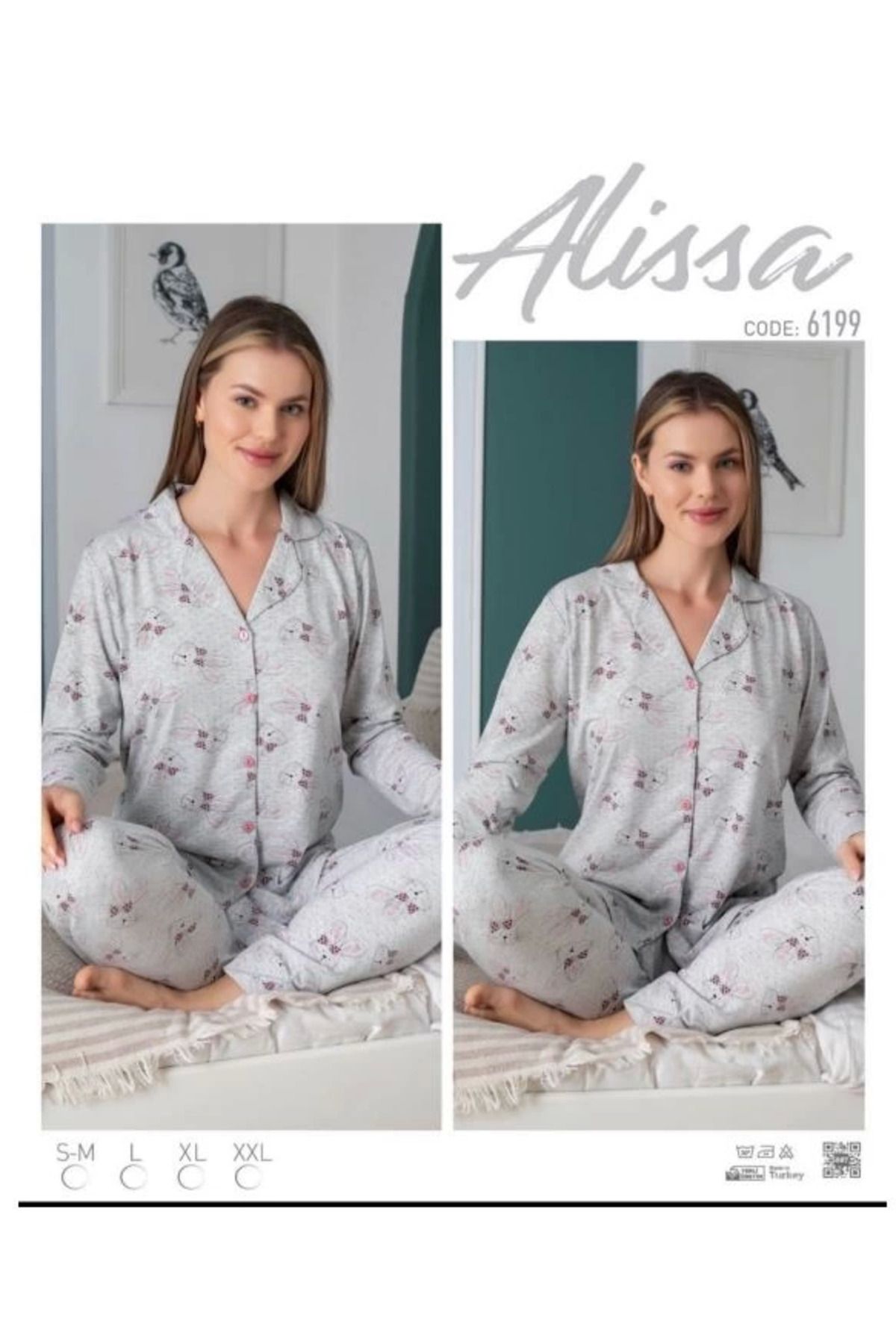 FTT SHOPPING MARKET Azze Alissa 6199 Önü Düğmeli Desenli Pijama Takımı