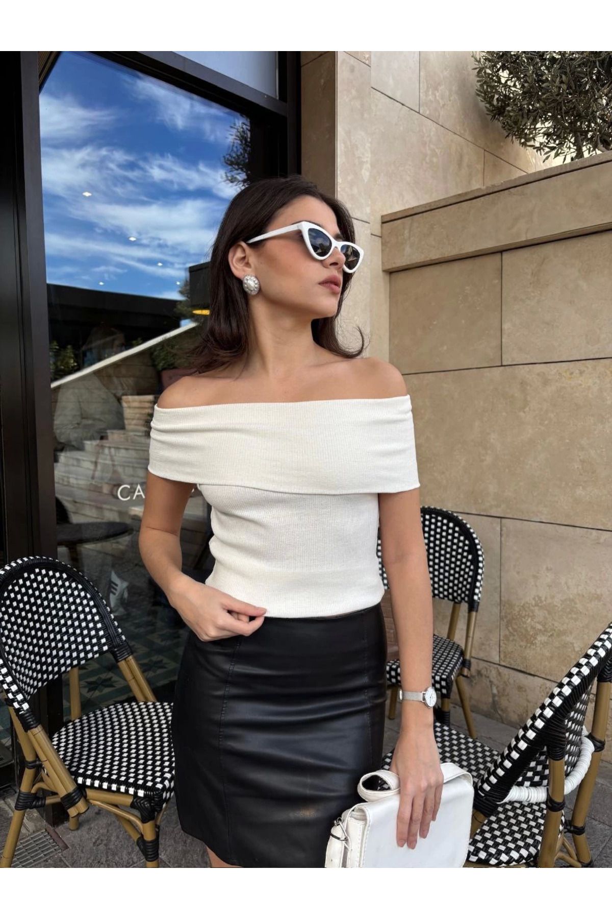 POLEXP Madonna yaka sıfır kol bluz