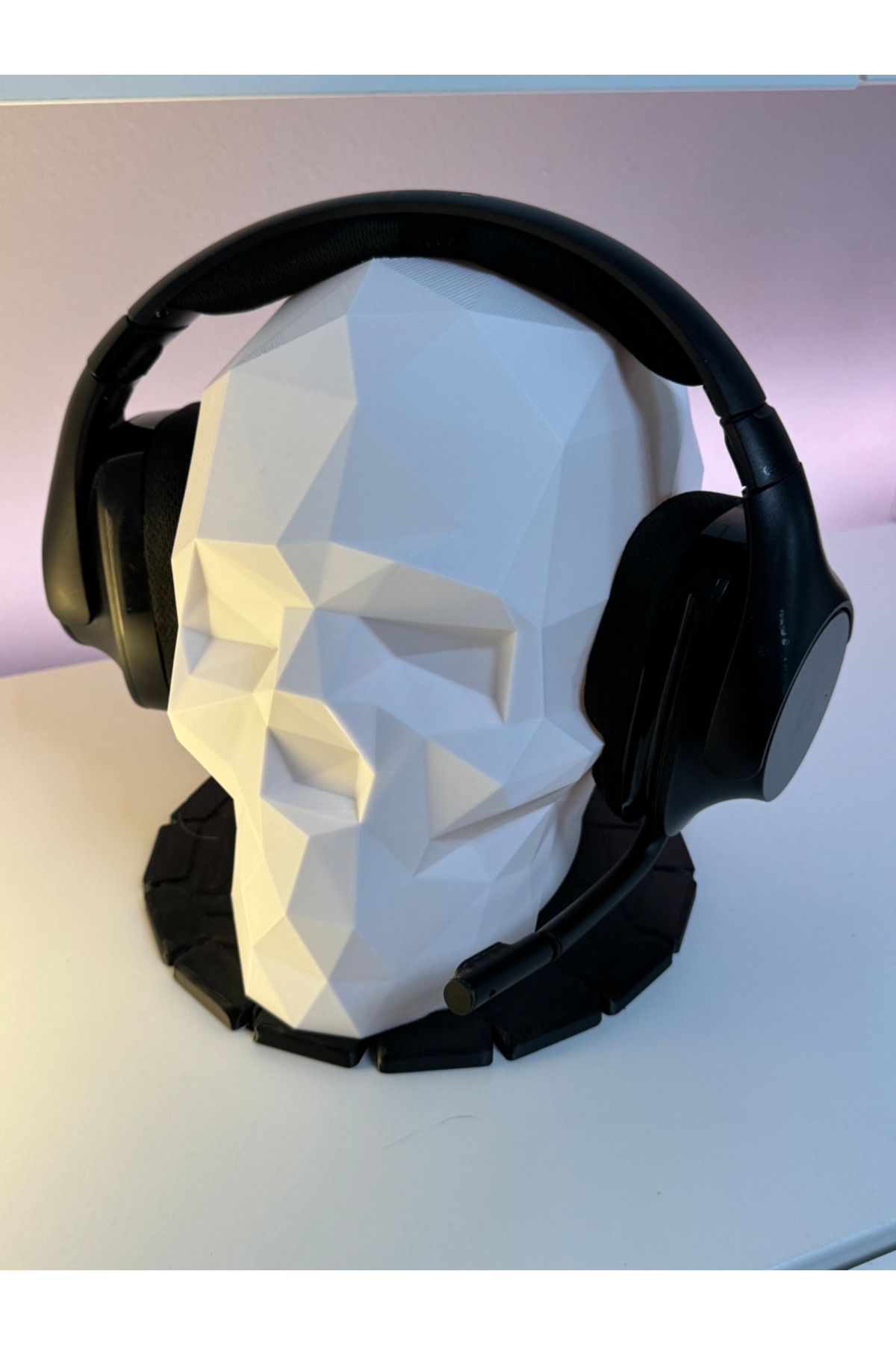 Print Wizzard Low Poly Skull Kulaklık Standı – Modern ve Şık Masa Üstü Organizer