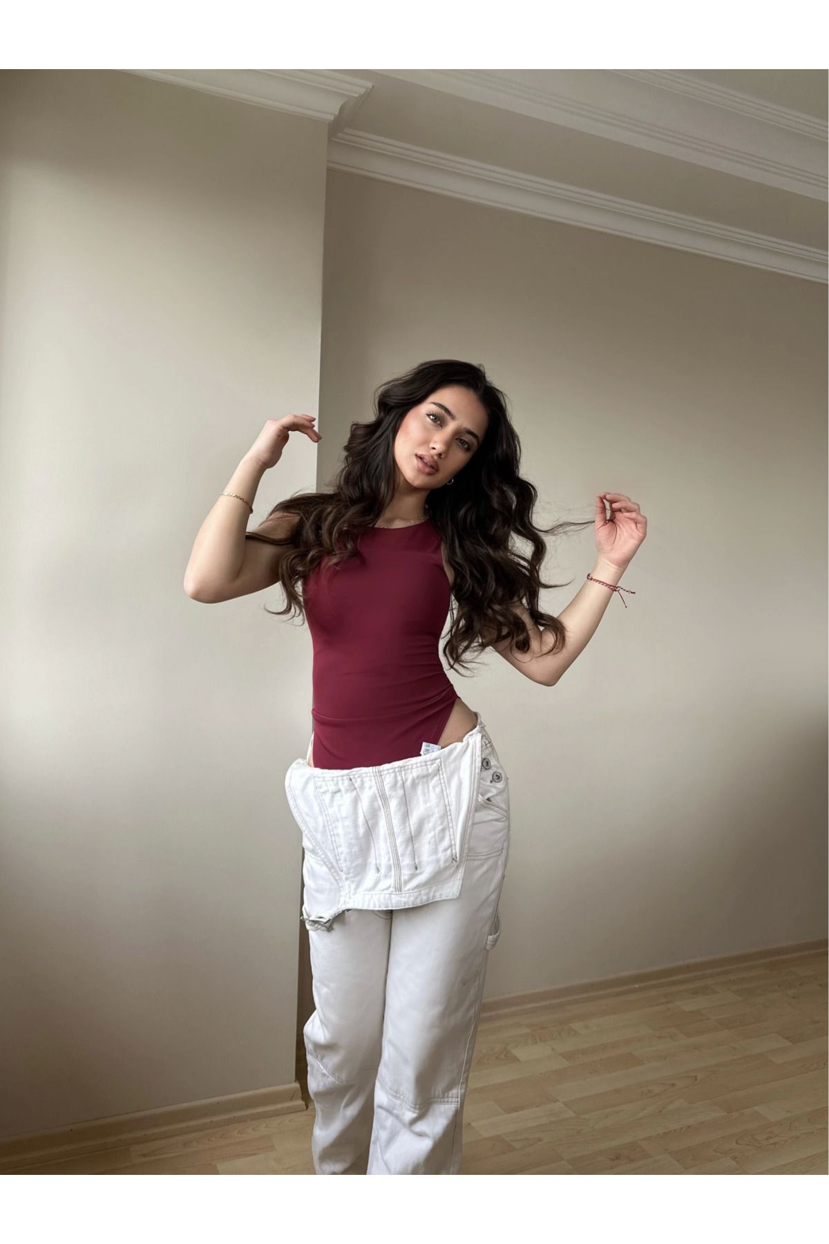 POLEXP Halter Yaka Bordo Bodysuit