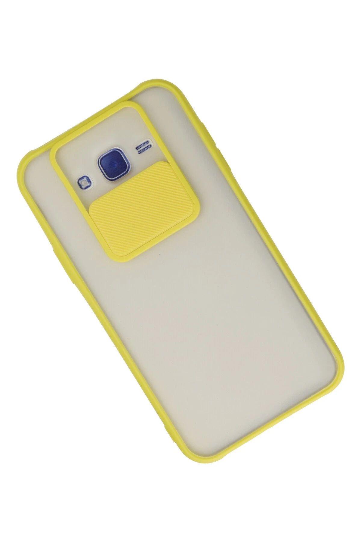NewFace Samsung Galaxy J7 Kılıf Palm Buzlu Kamera Sürgülü Silikon - Sarı FLKRY